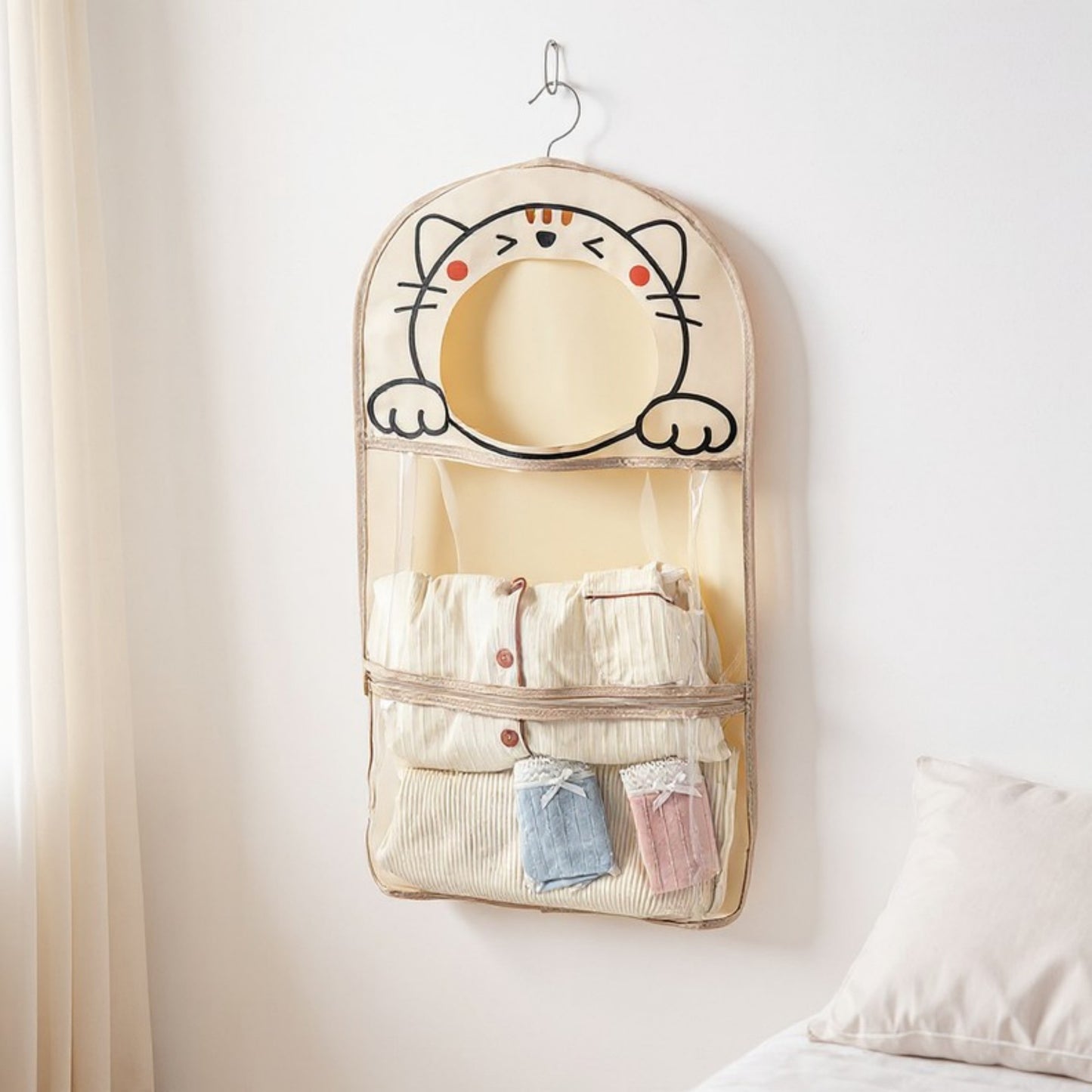 Anna-Kaci Hanging Cat Design Storage Organizer with Hook and Dual Compartments
