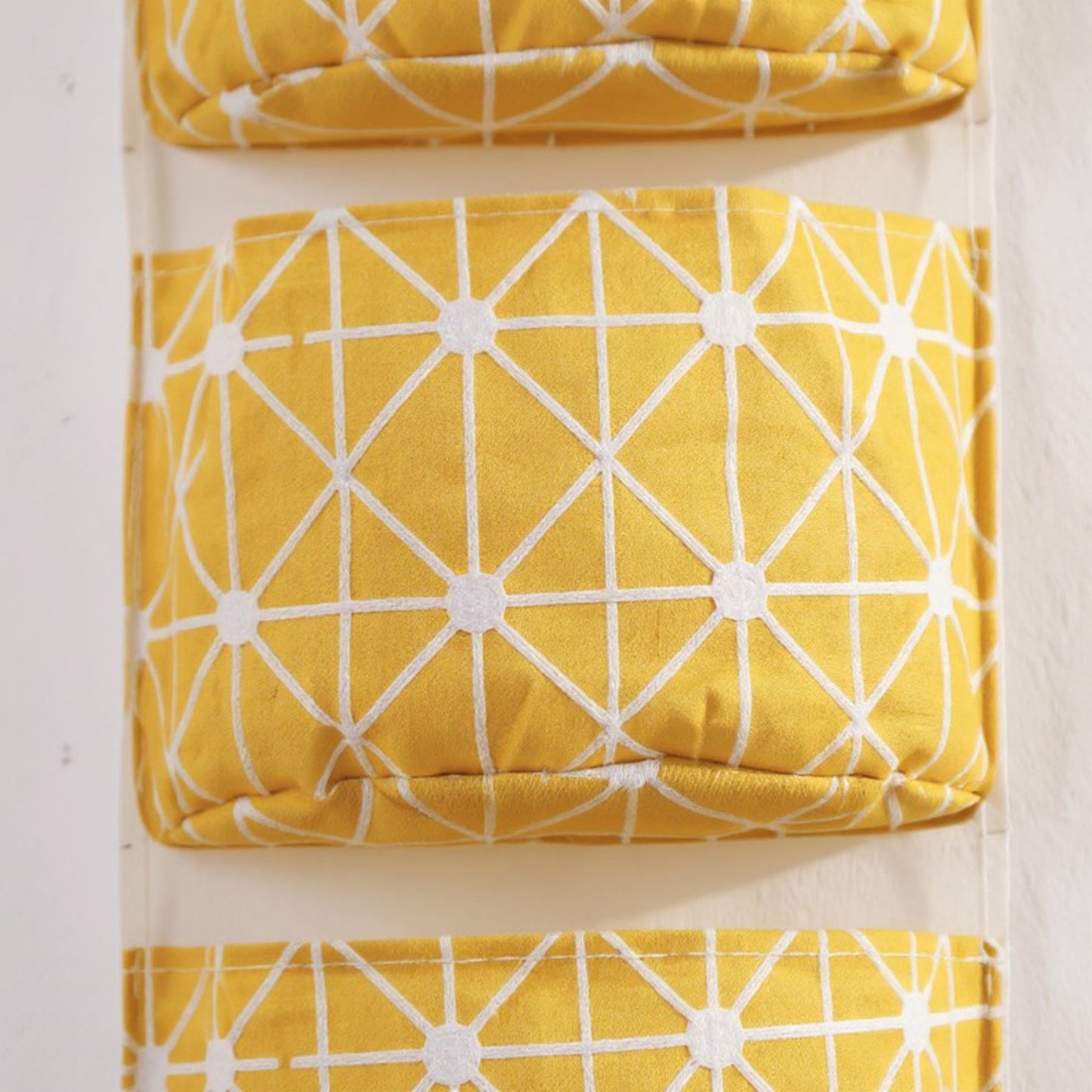 Anna-Kaci Hanging Wall Organizer with Three Fabric Pockets and Wooden Rod Design