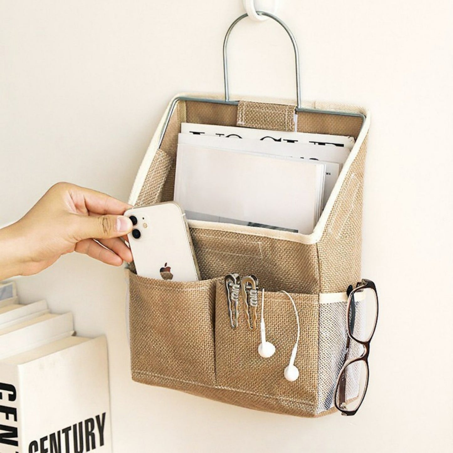 Anna-Kaci Hanging Wall Organizer with Dual Front Pockets and Mesh Side Compartments