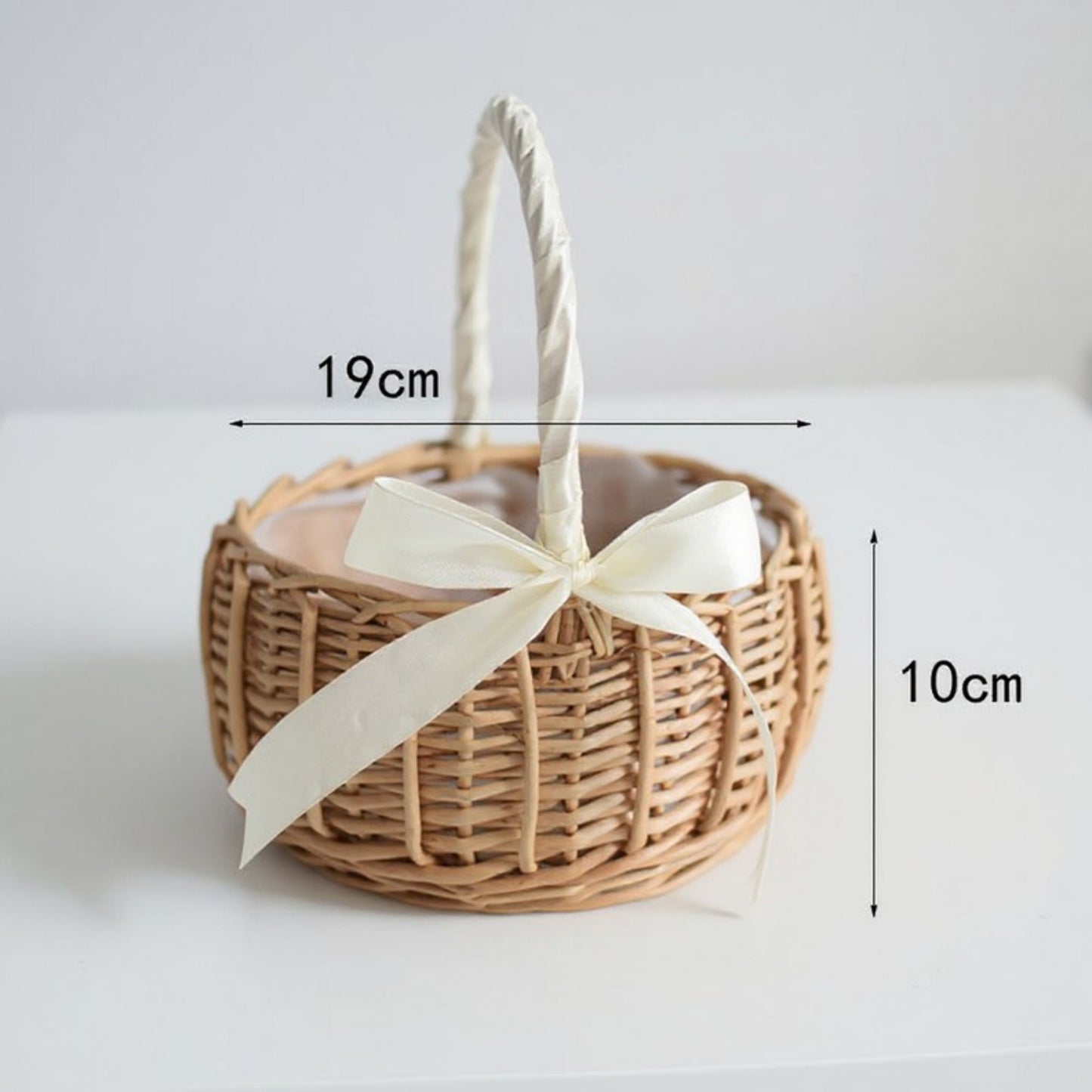 Anna-Kaci Round Woven Basket with Handle and Decorative Ribbon Accent