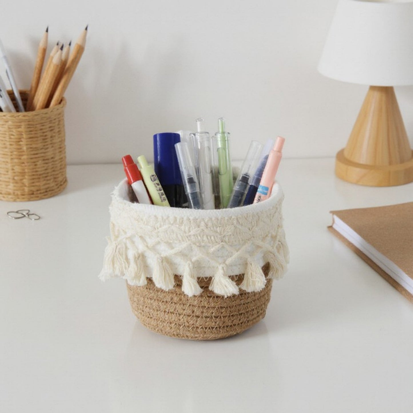 Anna-Kaci Round Woven Storage Basket with Tassel Fringe and Textured Rope Design