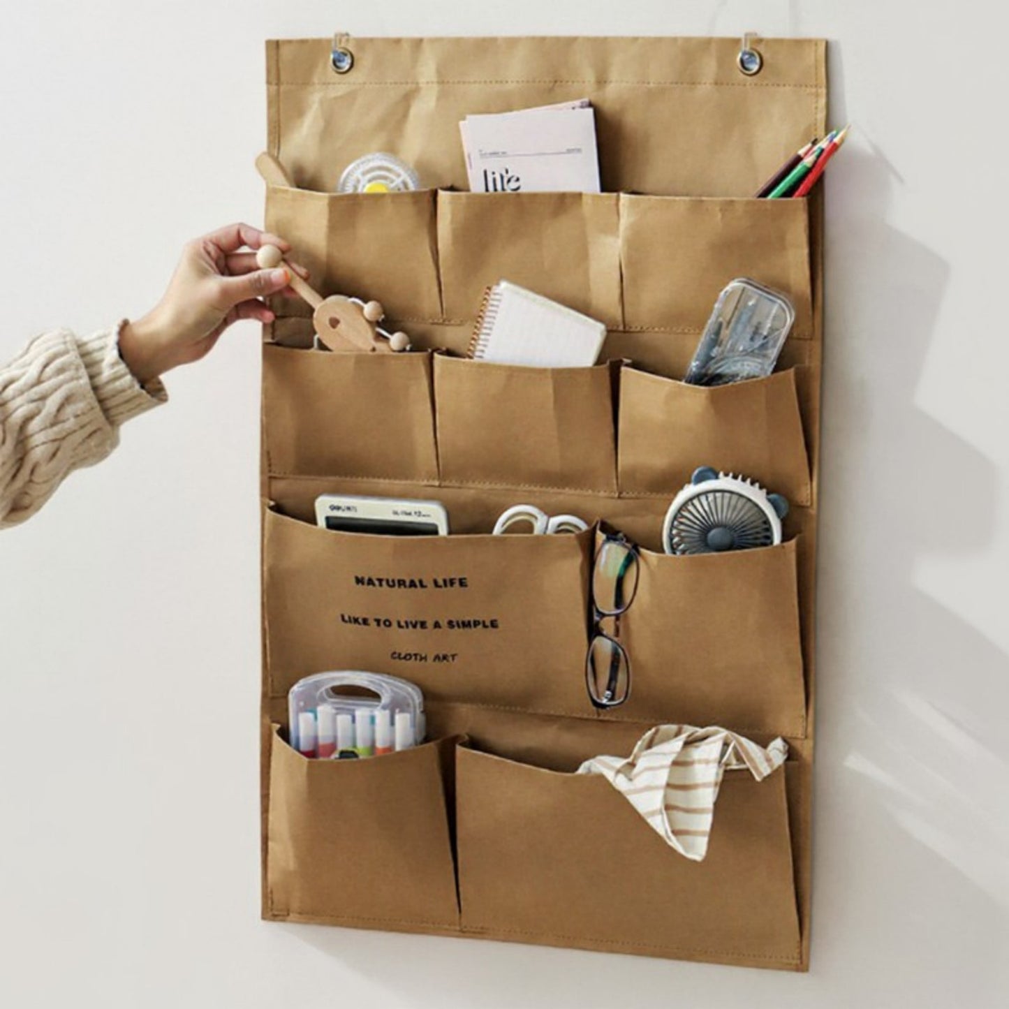 Anna-Kaci Multi-Pocket Hanging Wall Organizer with Durable Canvas Design