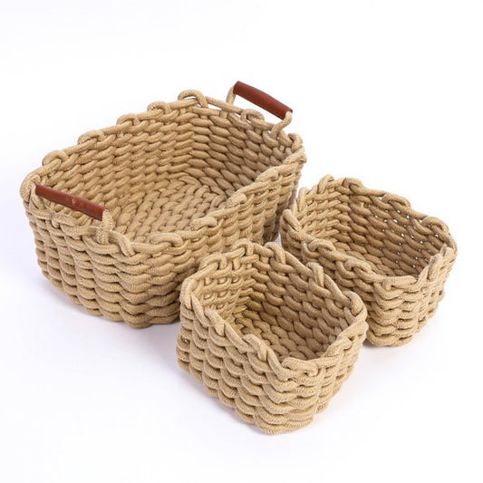 Anna-Kaci Set of 3 Braided Rope Storage Baskets with Reinforced Handles