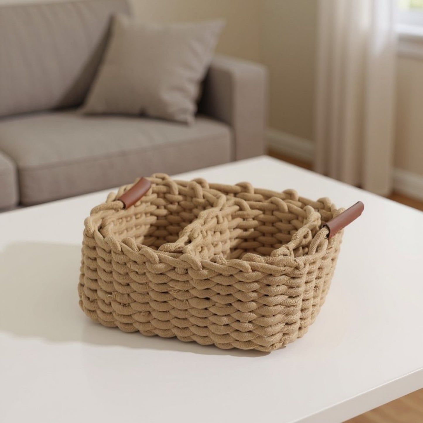 Anna-Kaci Set of 3 Braided Rope Storage Baskets with Reinforced Handles