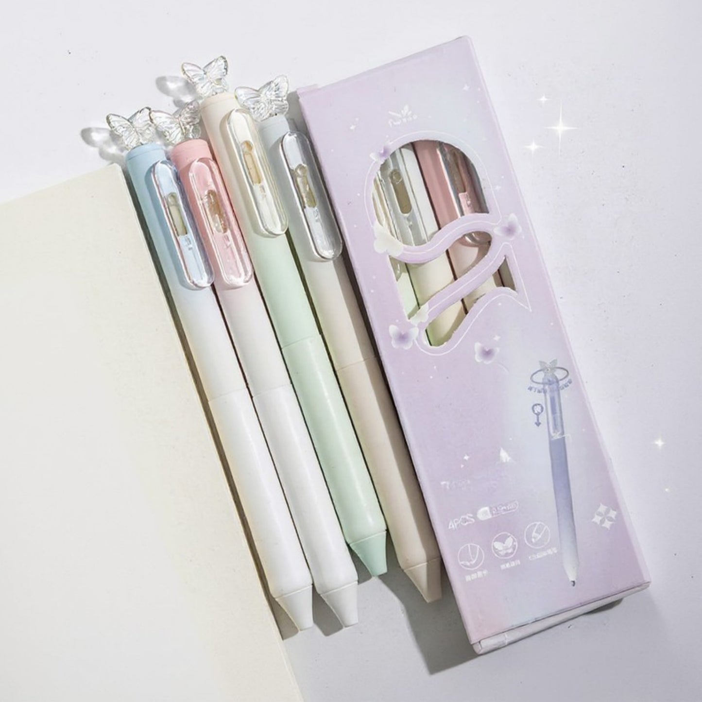 Anna-Kaci Set of 4 Butterfly Top Gel Ink Pens with Smooth Writing Tip
