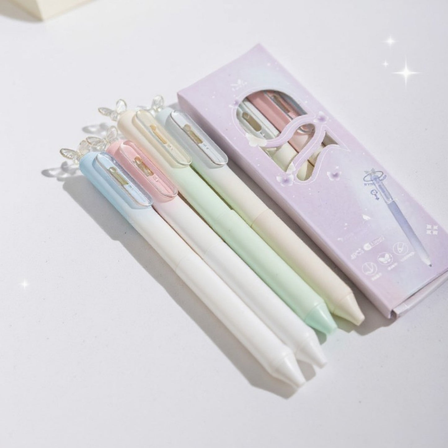 Anna-Kaci Set of 4 Butterfly Top Gel Ink Pens with Smooth Writing Tip