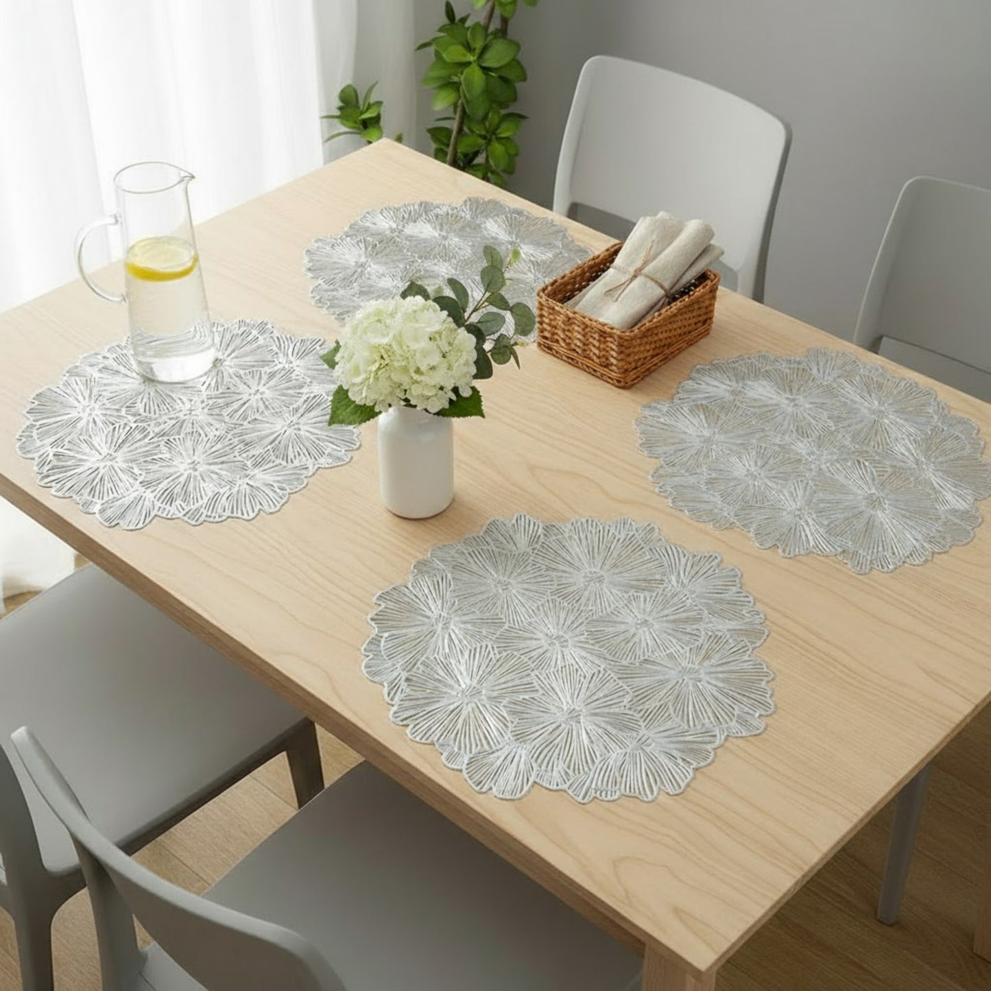 Anna-Kaci Floral Cutout Round Placemat with Delicate Petal Detailing