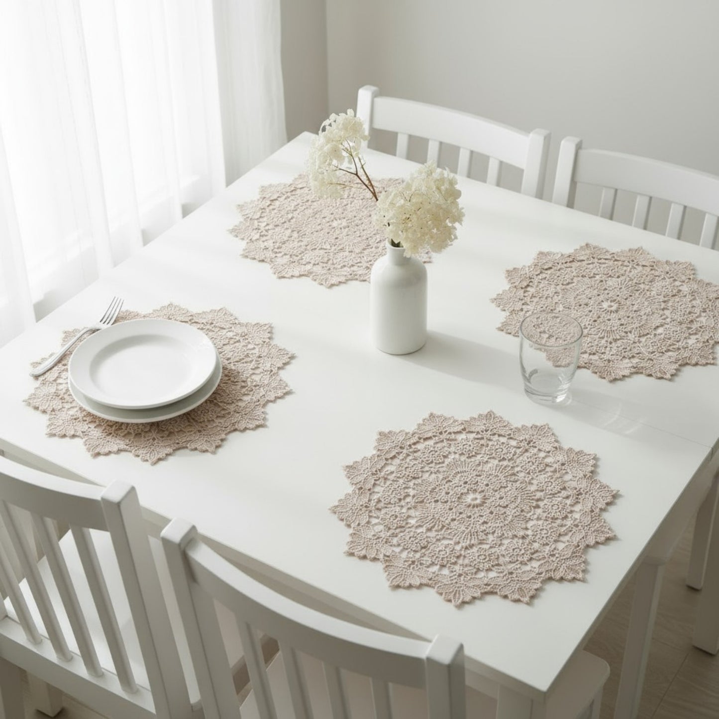 Anna-Kaci Round Lace Floral Placemat with Intricate Embroidered Detailing