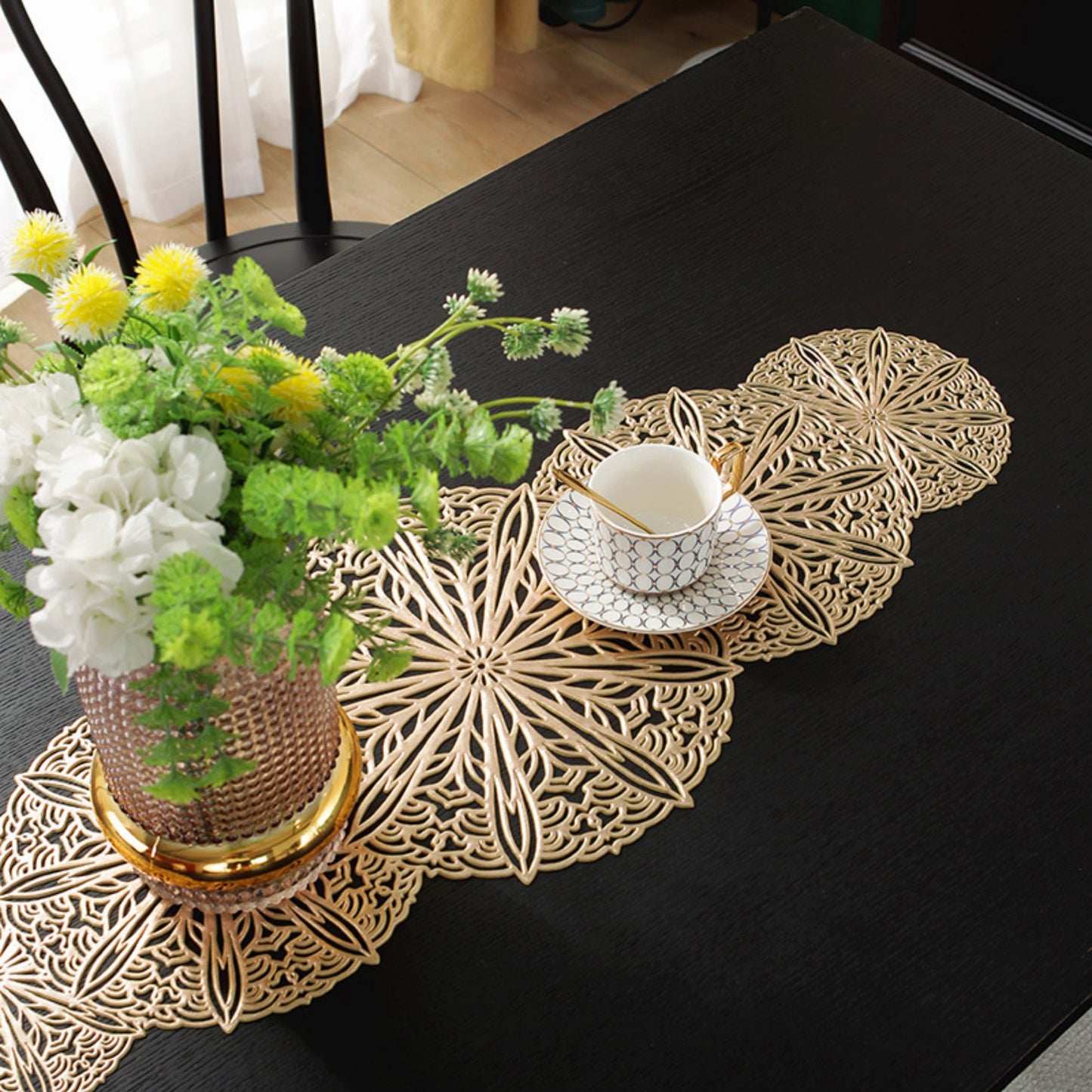 Anna-Kaci Decorative Floral Lace Table Mat with Layered Circular Design