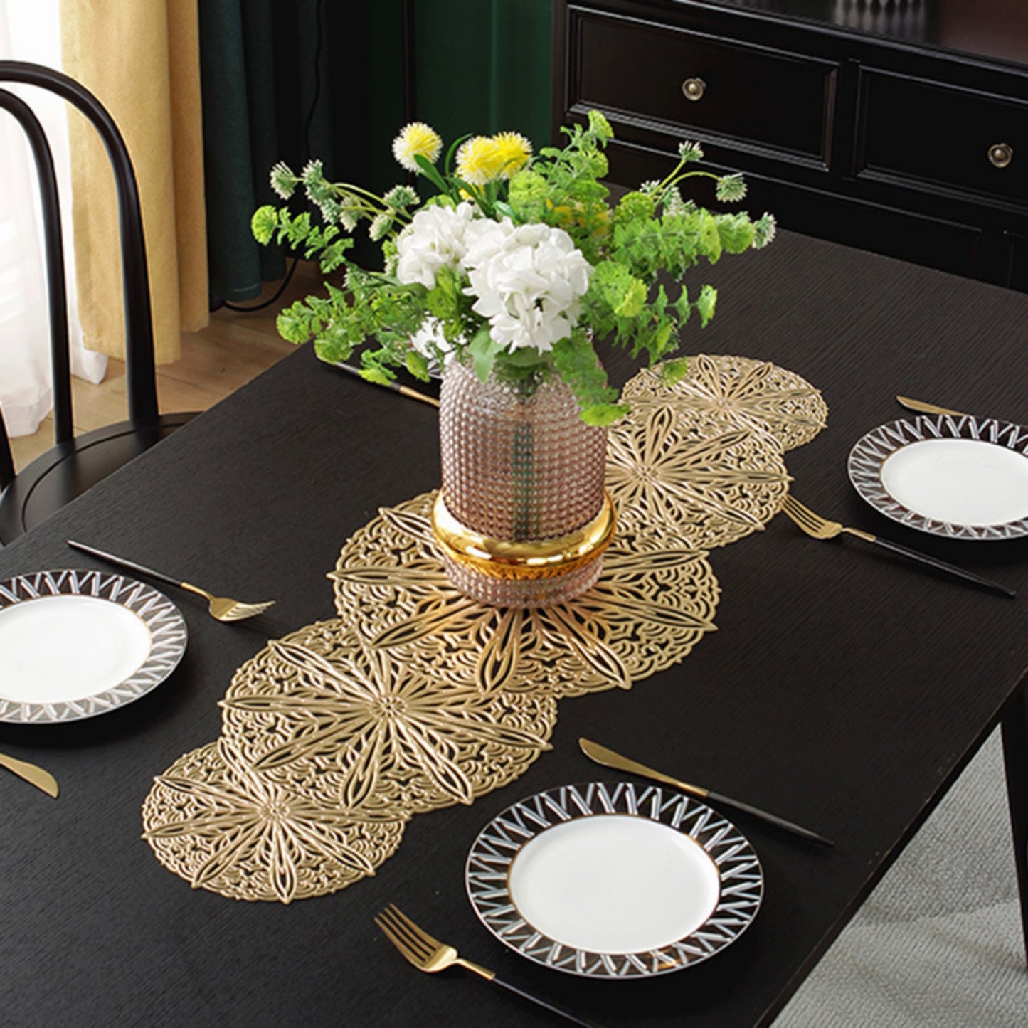 Anna-Kaci Decorative Floral Lace Table Mat with Layered Circular Design