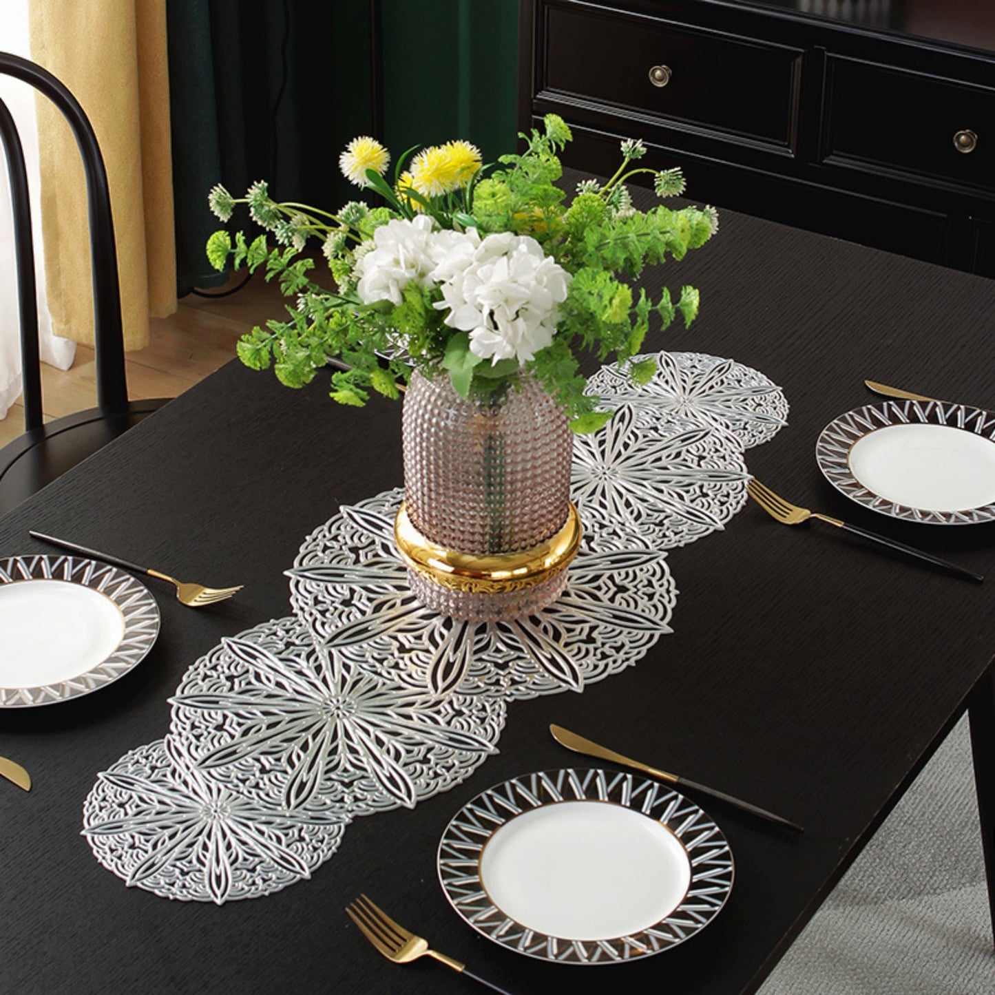 Anna-Kaci Decorative Floral Lace Table Mat with Layered Circular Design