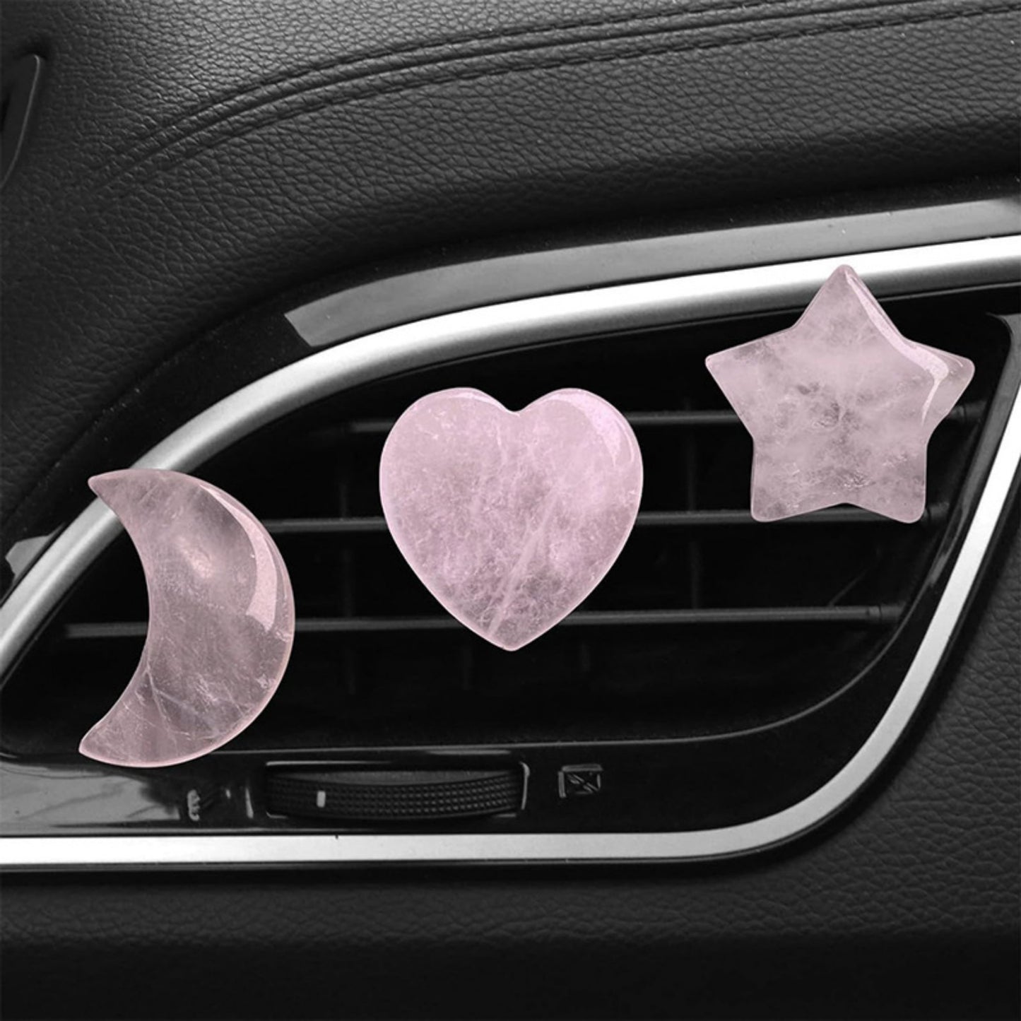 Anna-Kaci Rose Quartz Car Vent Clip Set with Heart, Star, and Moon Shapes