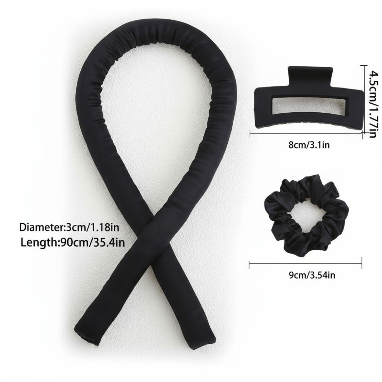 Anna-Kaci No-Heat Curling Ribbon Set with Satin Scrunchies and Hair Clip