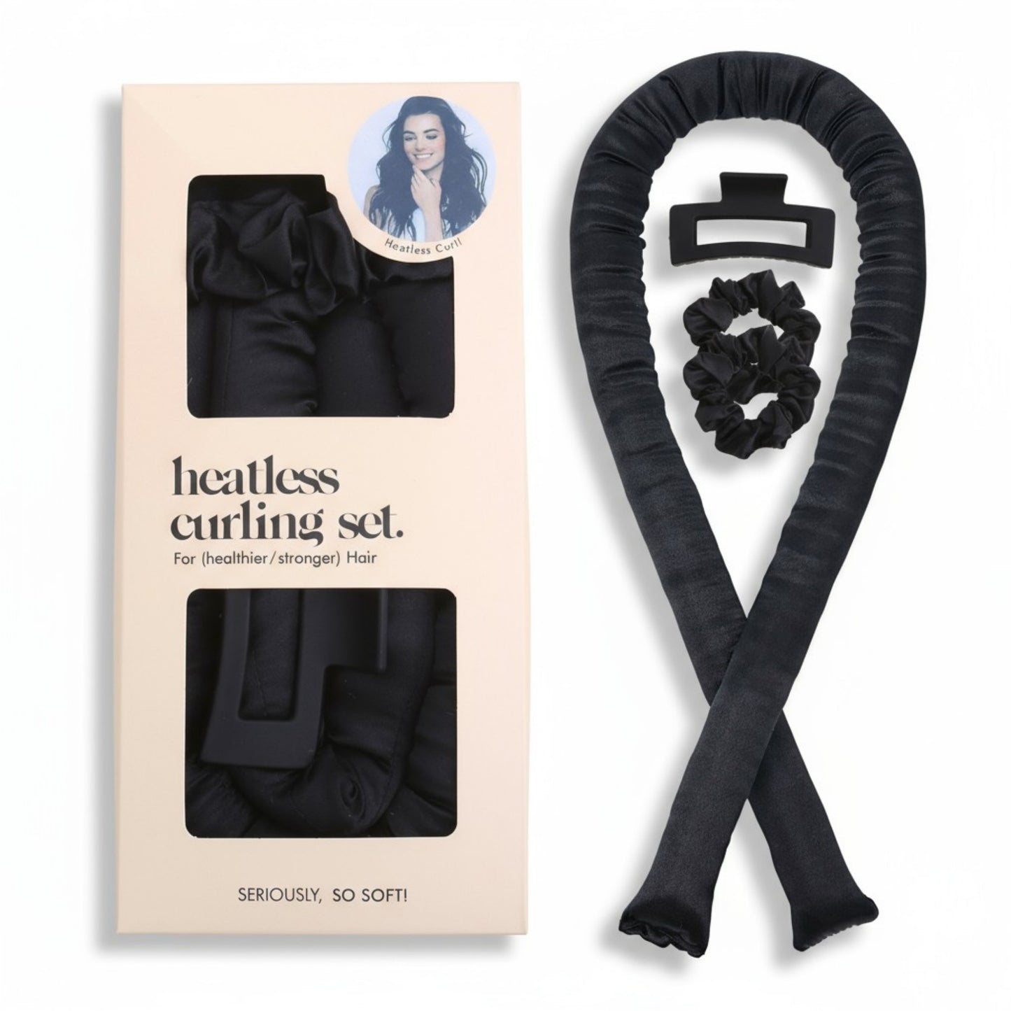 Anna-Kaci No-Heat Curling Ribbon Set with Satin Scrunchies and Hair Clip