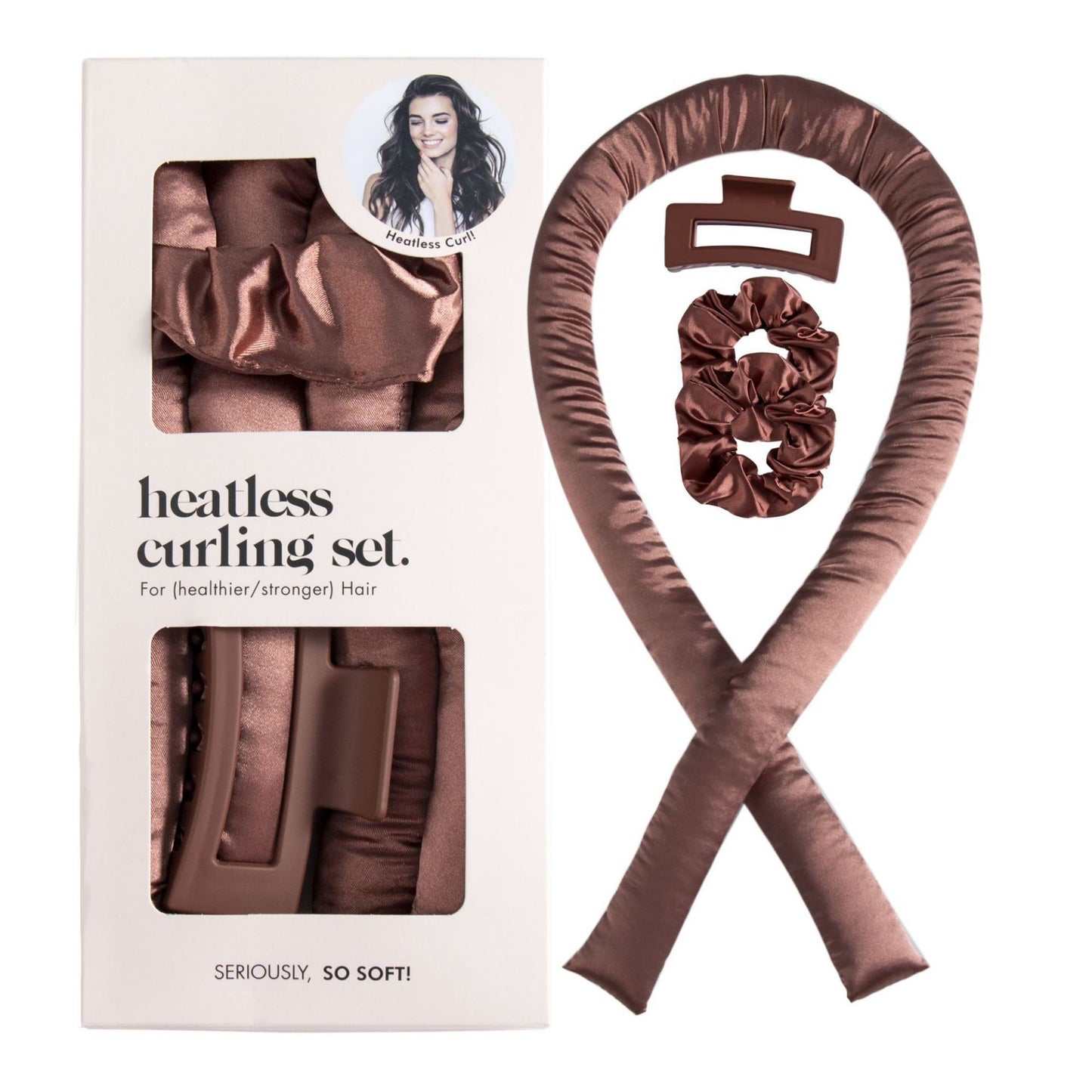 Anna-Kaci No-Heat Curling Ribbon Set with Satin Scrunchies and Hair Clip