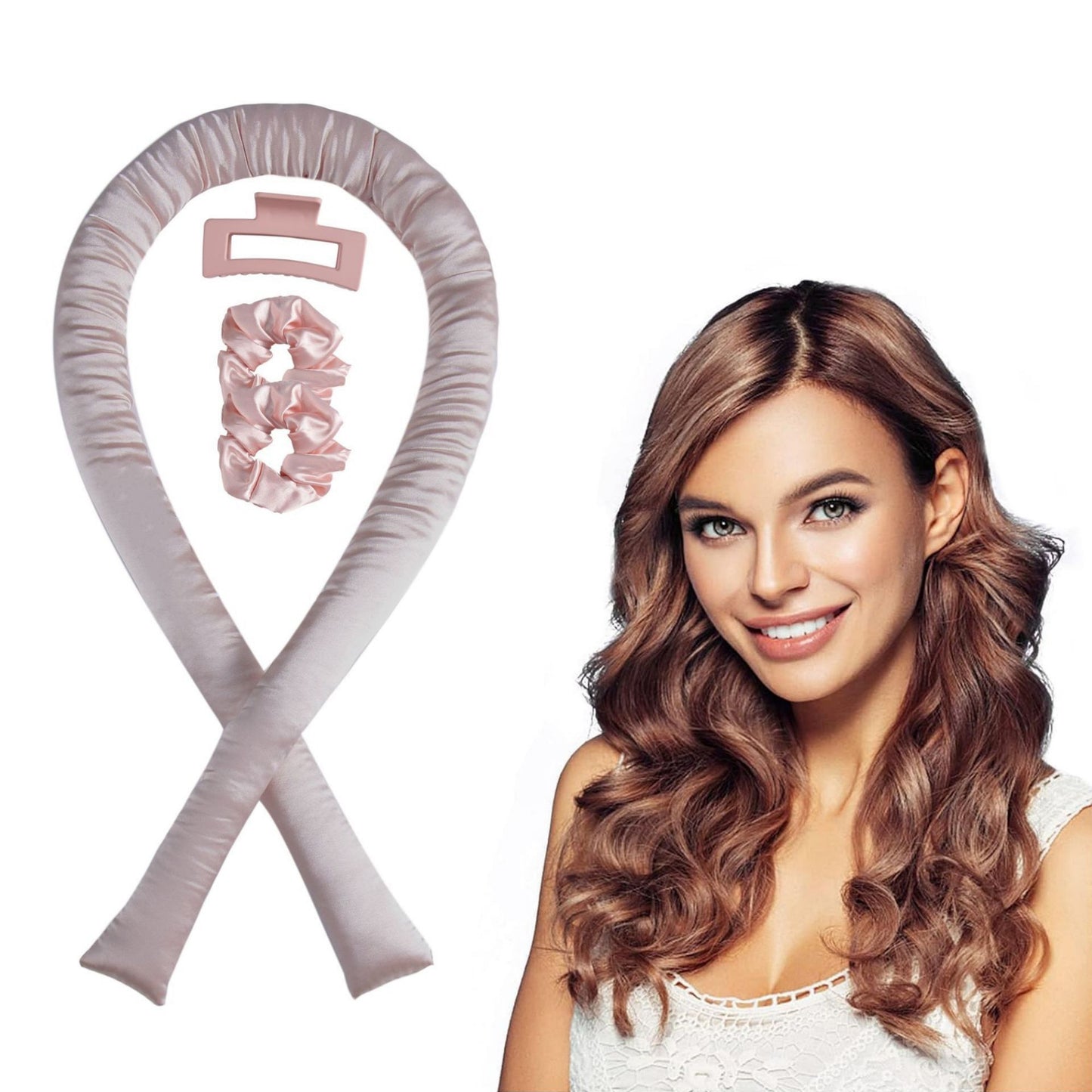 Anna-Kaci No-Heat Curling Ribbon Set with Satin Scrunchies and Hair Clip