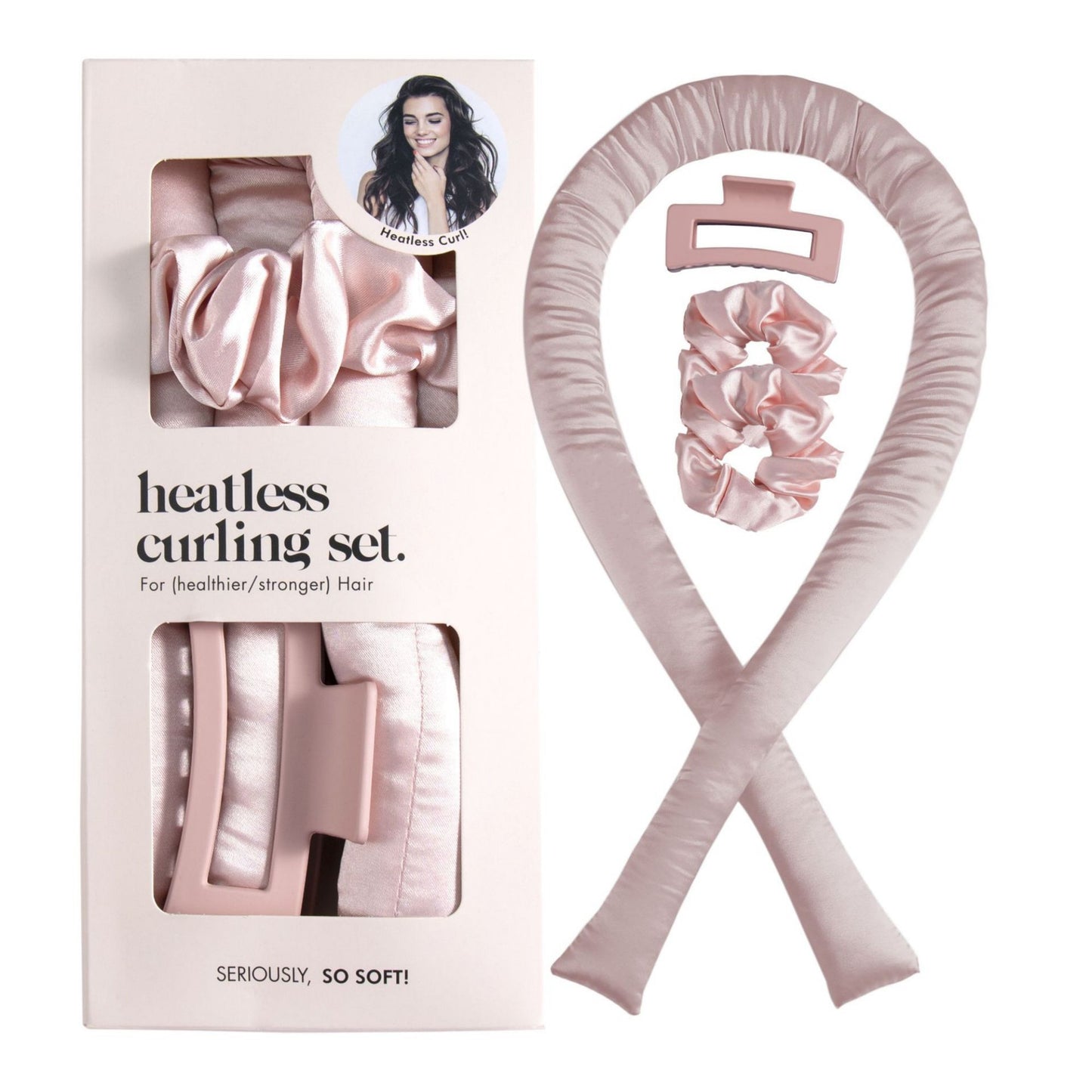 Anna-Kaci No-Heat Curling Ribbon Set with Satin Scrunchies and Hair Clip