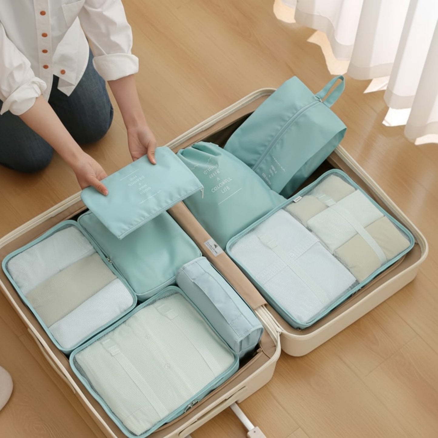 Anna-Kaci 4-Piece Compression Packing Cube Set with Zipper Closure and Carry Handles