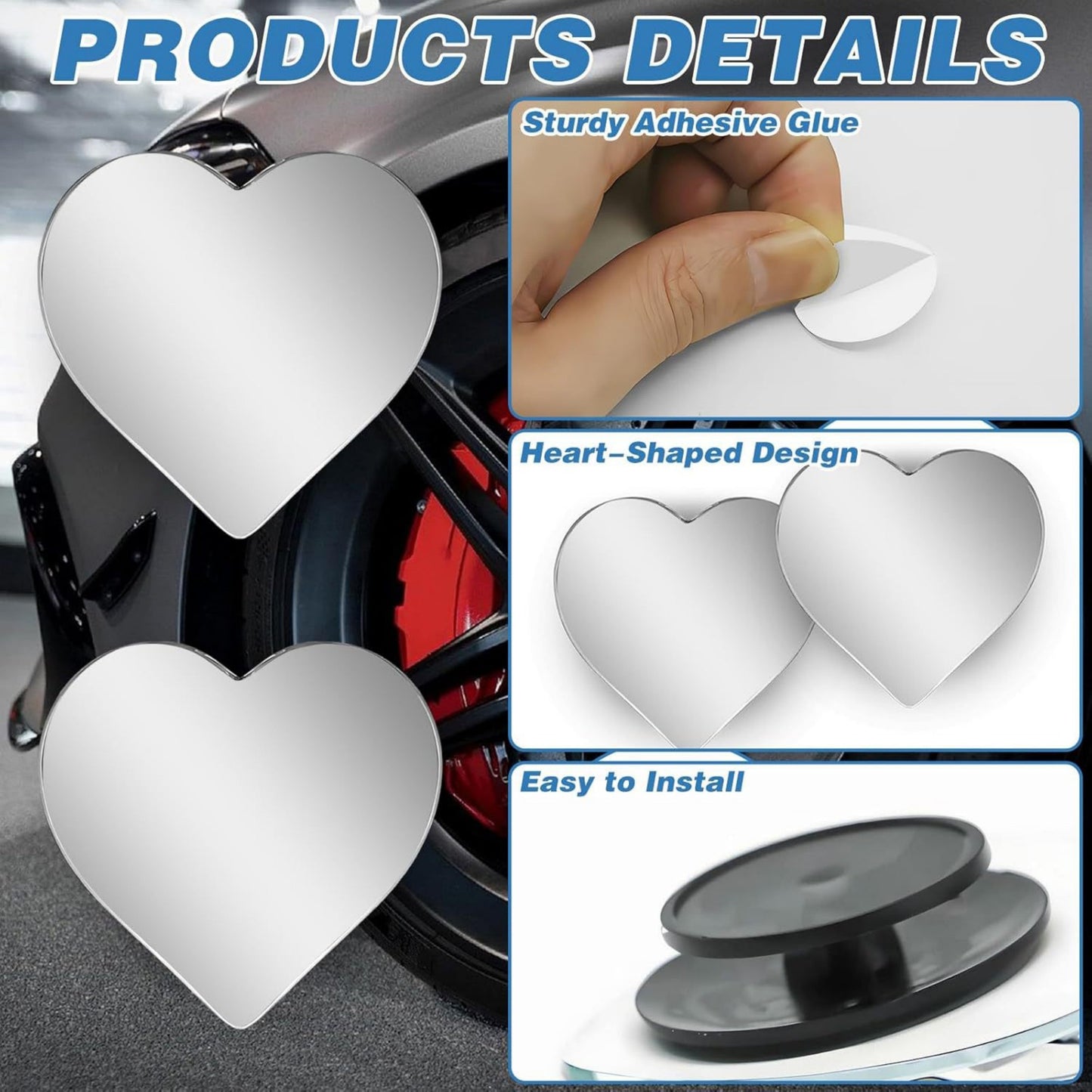 Anna-Kaci Heart-Shaped Blind Spot Mirror Set with Adjustable 360¡ã Rotation for Clearer Side View