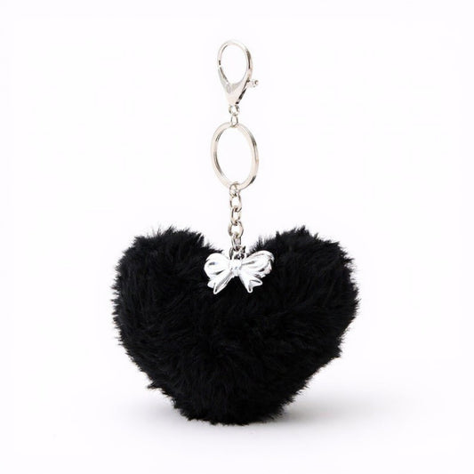 Anna-Kaci Plush Heart Keychain with Bow Detail and Metal Clip
