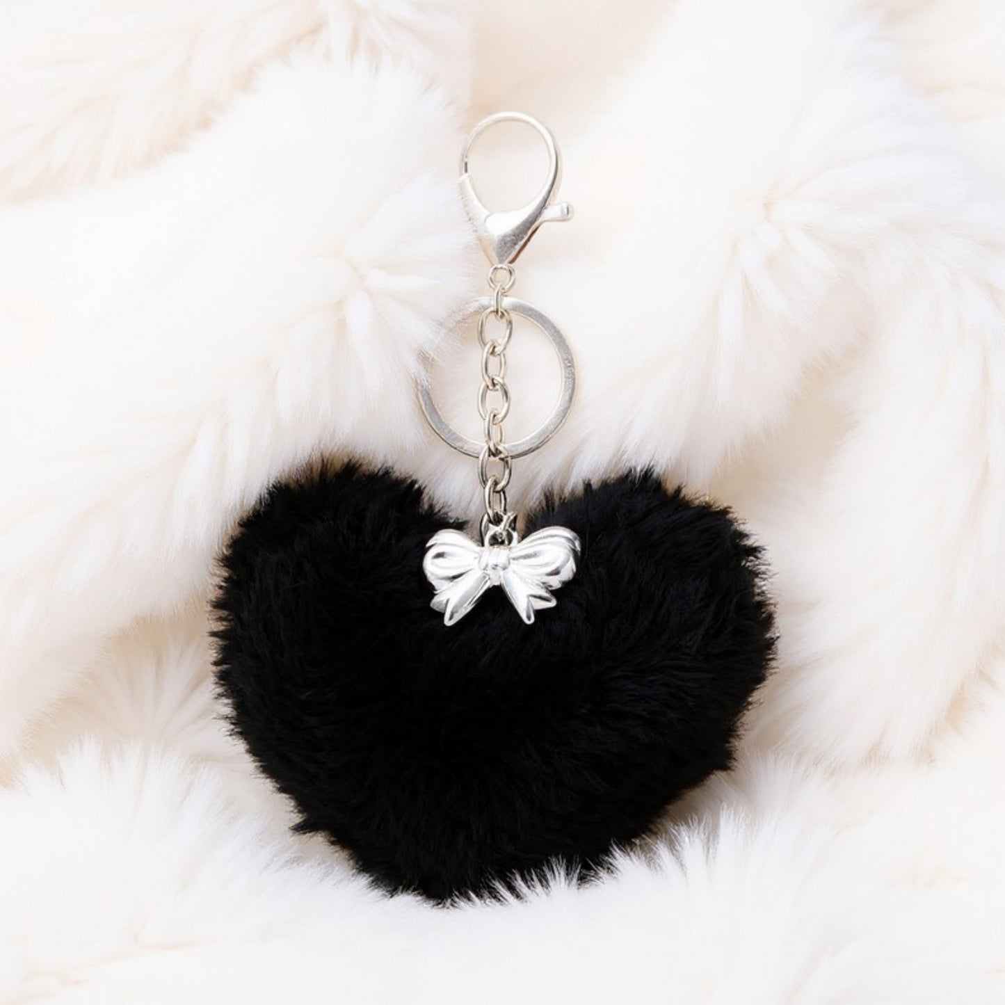 Anna-Kaci Plush Heart Keychain with Bow Detail and Metal Clip