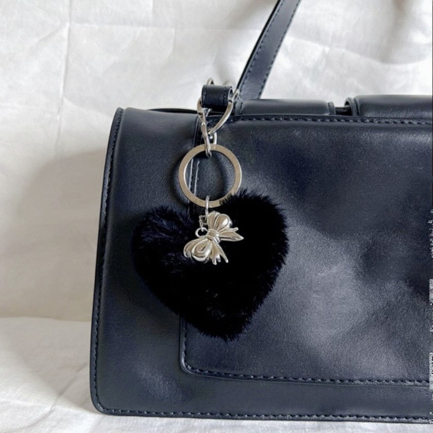 Anna-Kaci Plush Heart Keychain with Bow Detail and Metal Clip