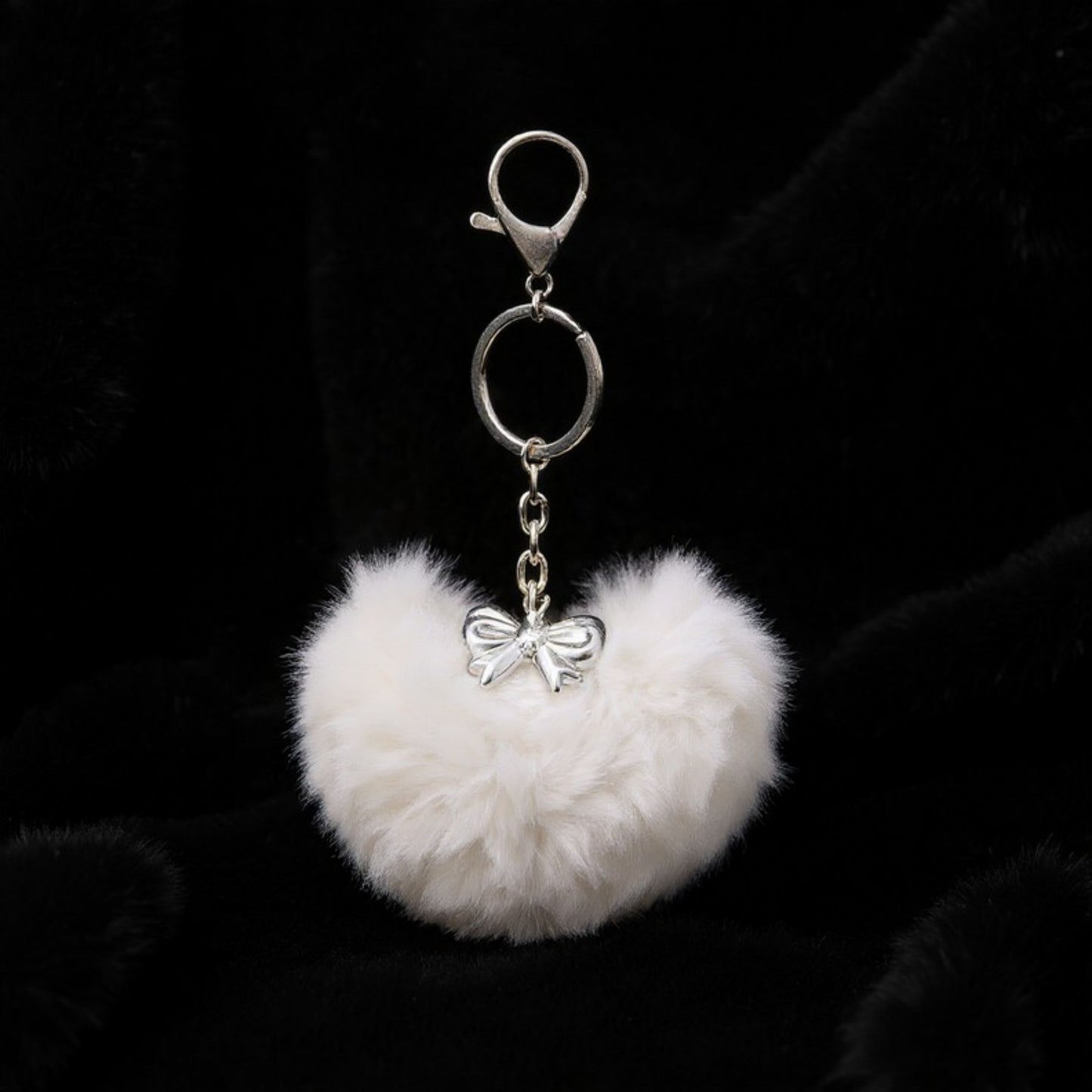 Anna-Kaci Plush Heart Keychain with Bow Detail and Metal Clip