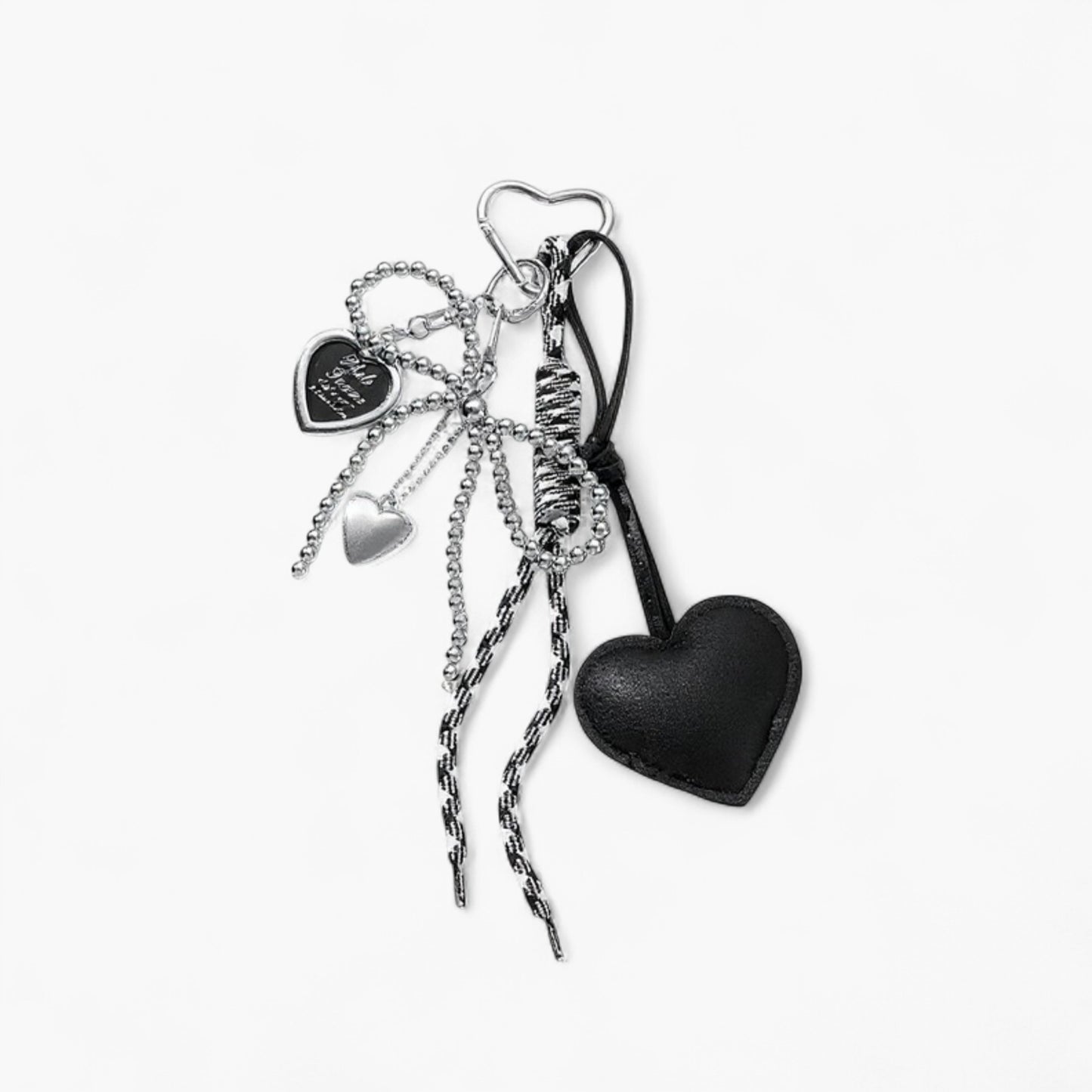 Anna-Kaci Heart Charm Keychain with Silver Chain Details and Bow Accent