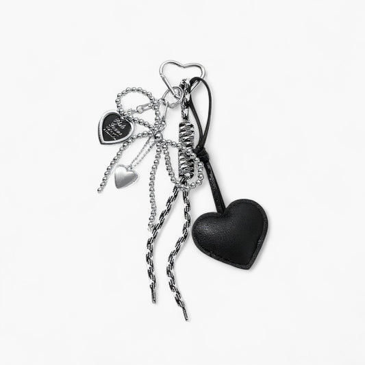 Anna-Kaci Heart Charm Keychain with Silver Chain Details and Bow Accent