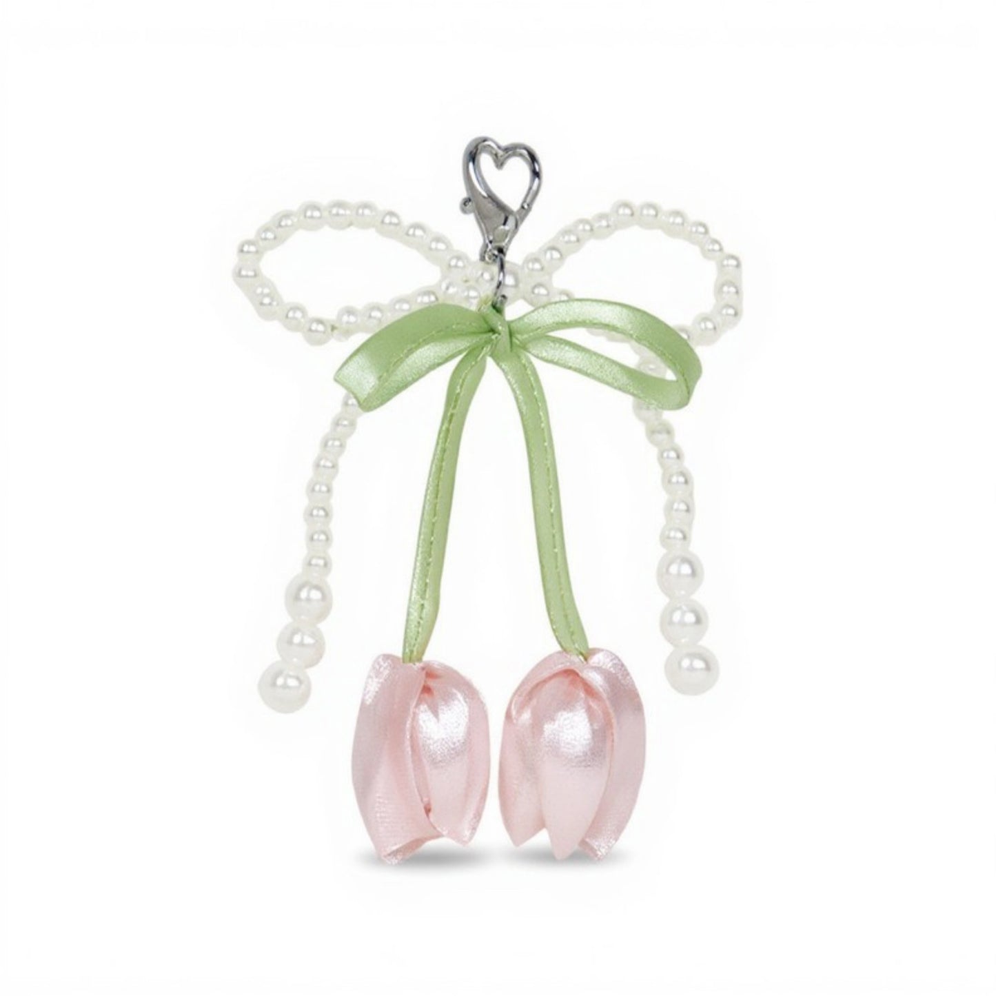 Anna-Kaci Pearl Bow Keychain with Satin Tulip Charms and Ribbon Accent