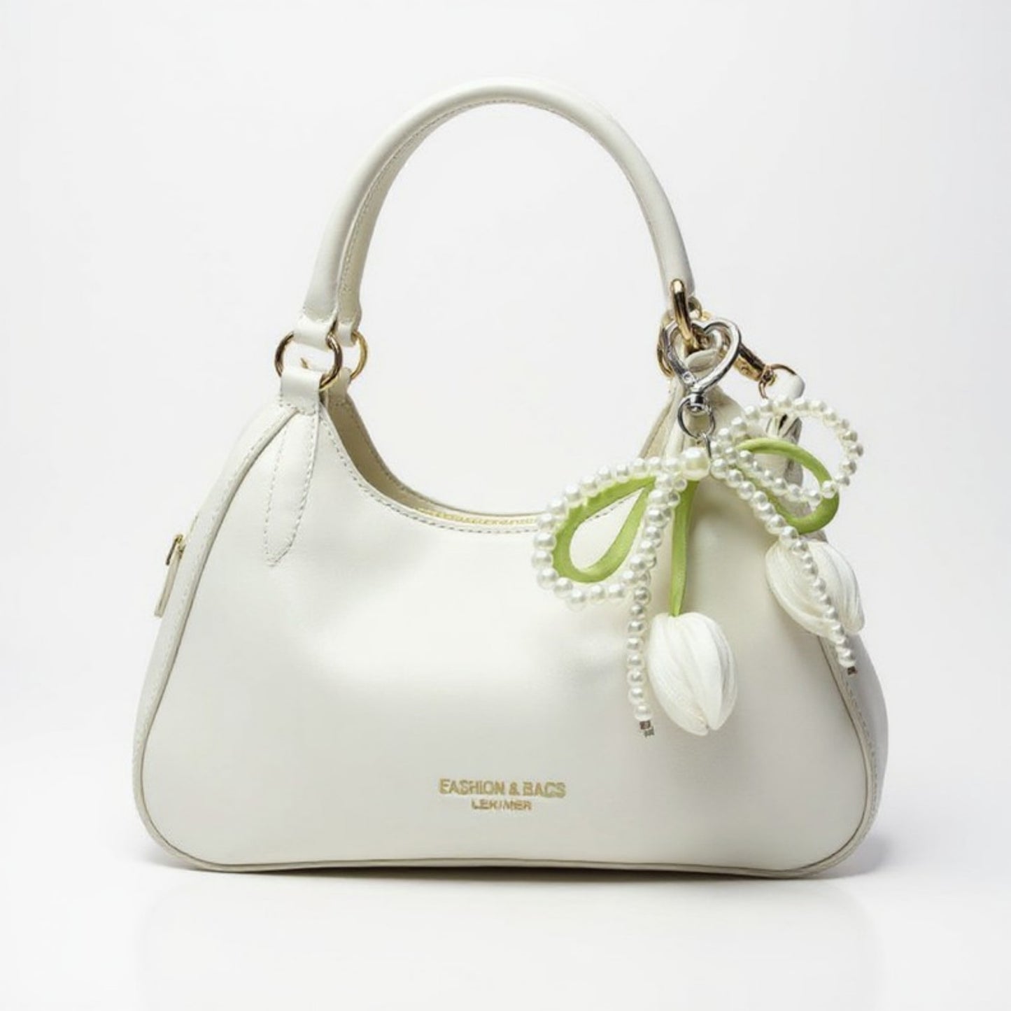 Anna-Kaci Pearl Bow Keychain with Satin Tulip Charms and Ribbon Accent