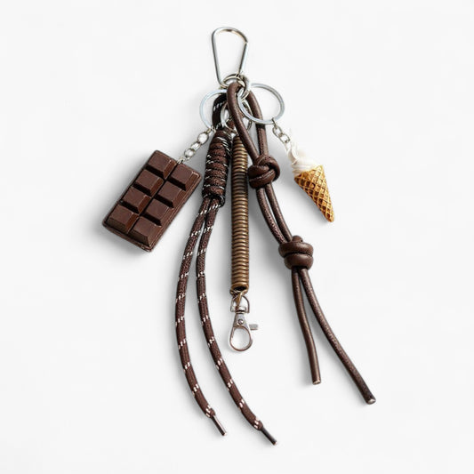 Anna-Kaci Chocolate and Ice Cream Charm Keychain with Faux Leather Straps and Metal Details