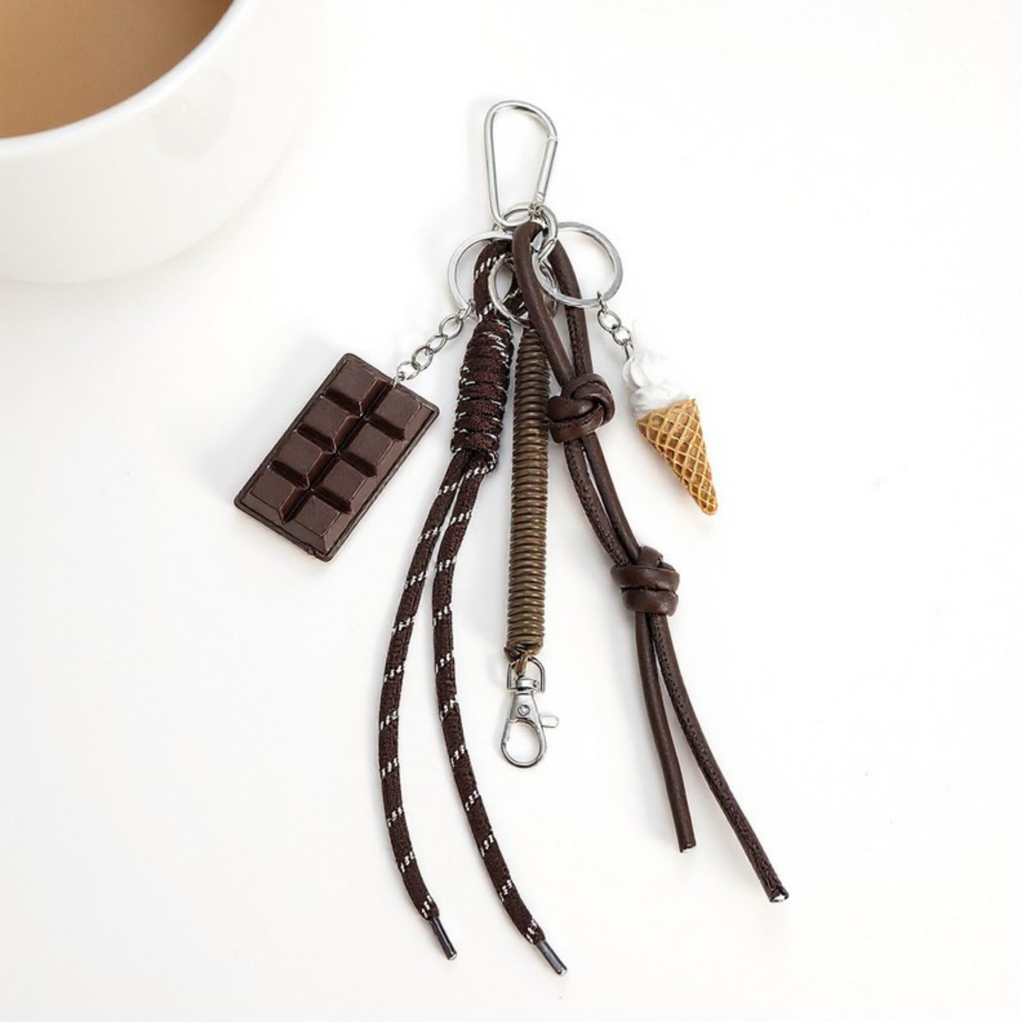 Anna-Kaci Chocolate and Ice Cream Charm Keychain with Faux Leather Straps and Metal Details