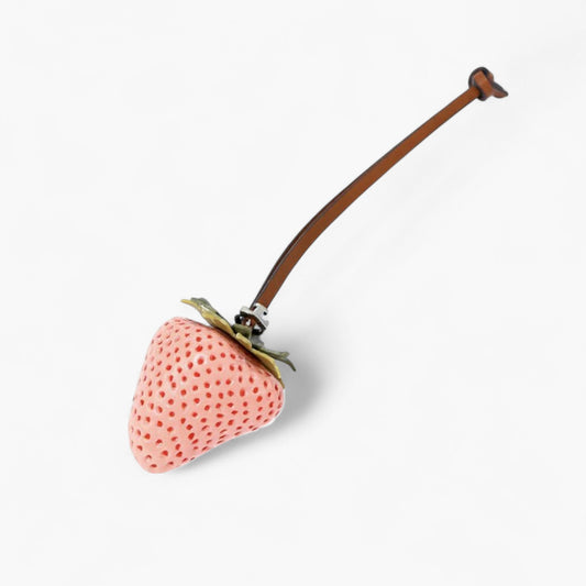Anna-Kaci Realistic Strawberry Charm Keychain with Faux Leather Strap