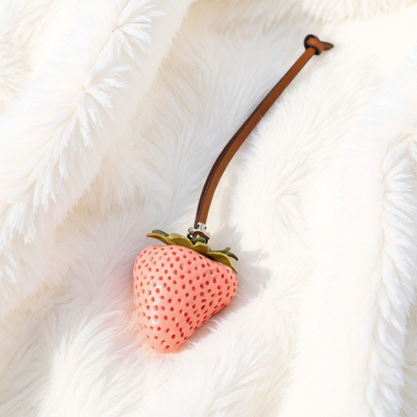 Anna-Kaci Realistic Strawberry Charm Keychain with Faux Leather Strap