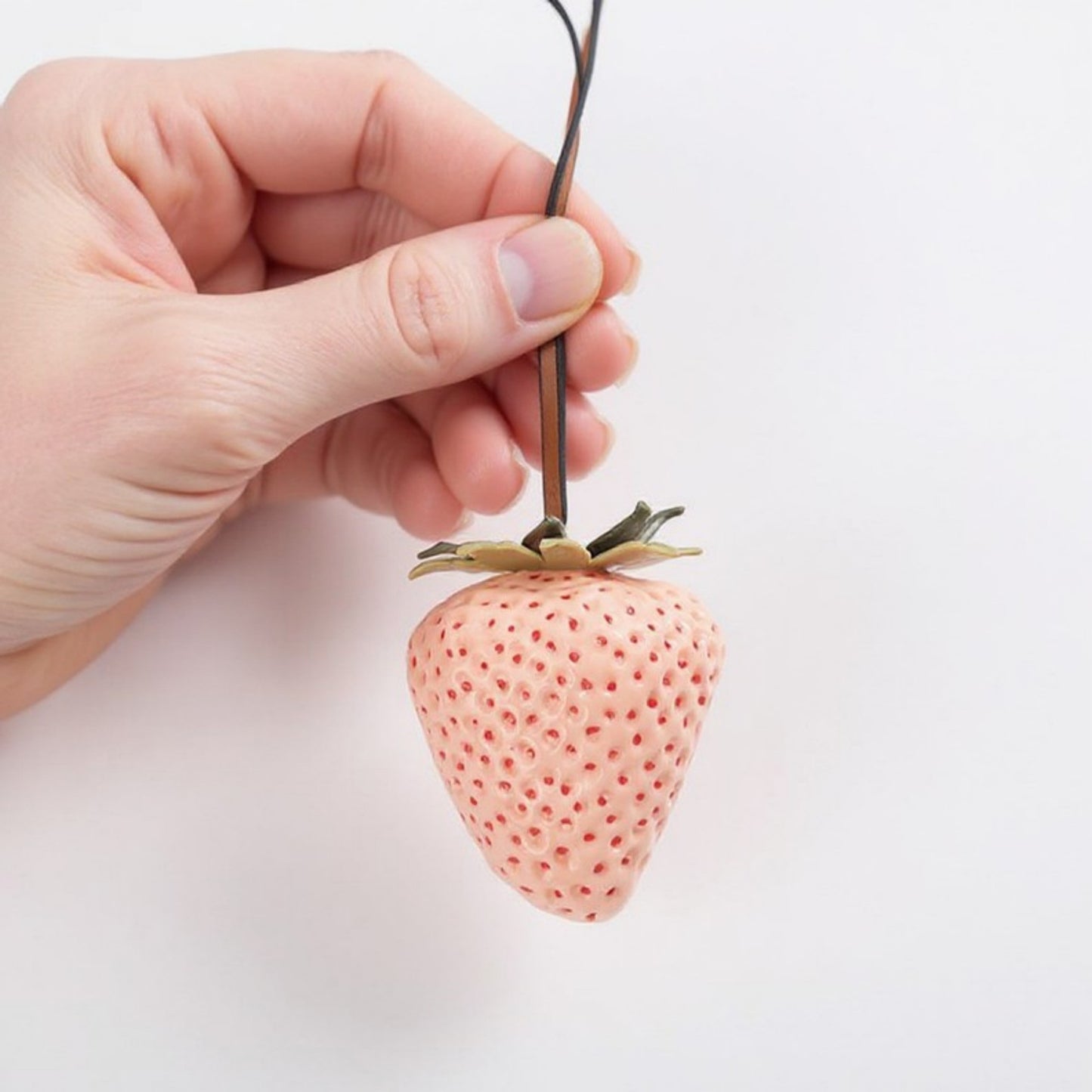 Anna-Kaci Realistic Strawberry Charm Keychain with Faux Leather Strap