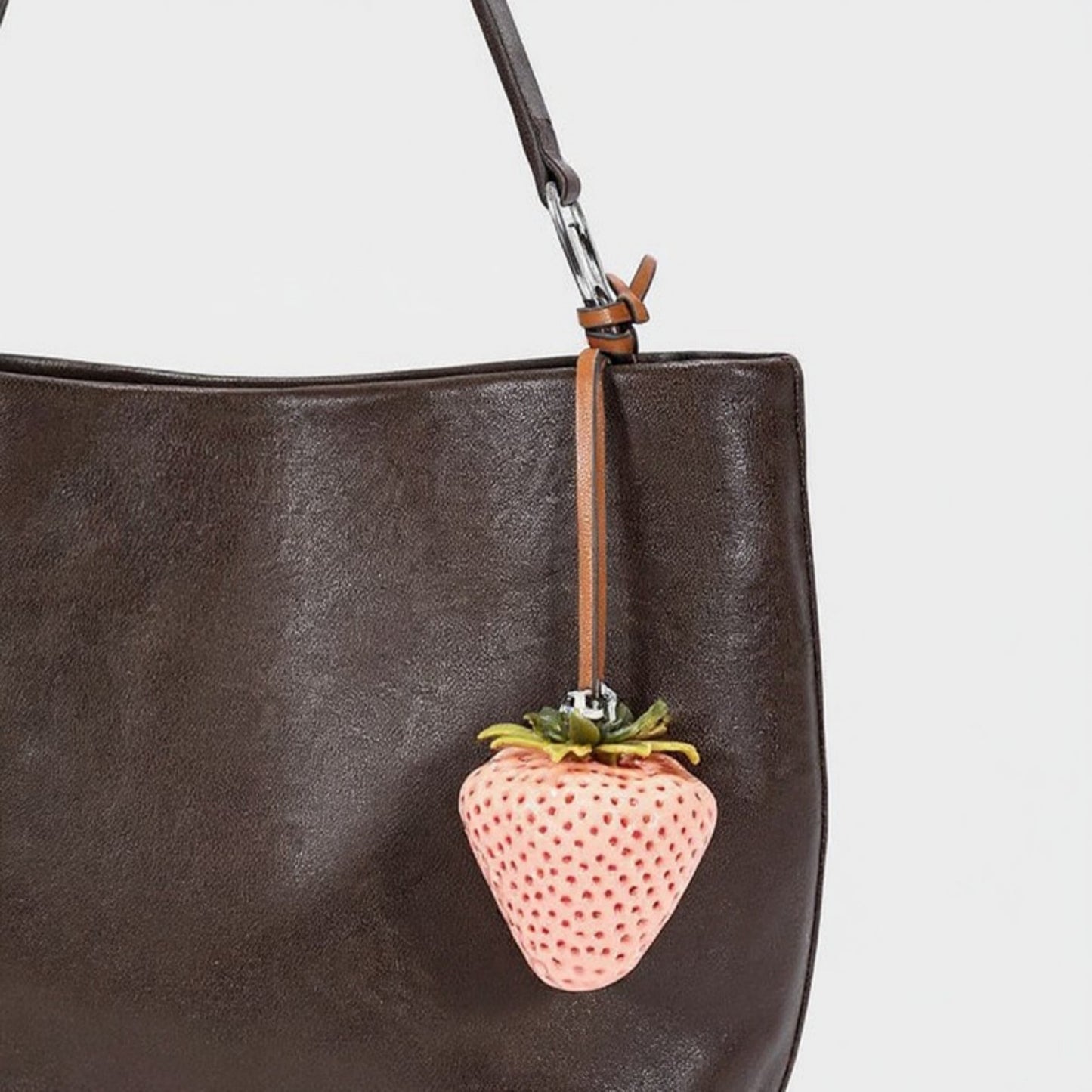 Anna-Kaci Realistic Strawberry Charm Keychain with Faux Leather Strap