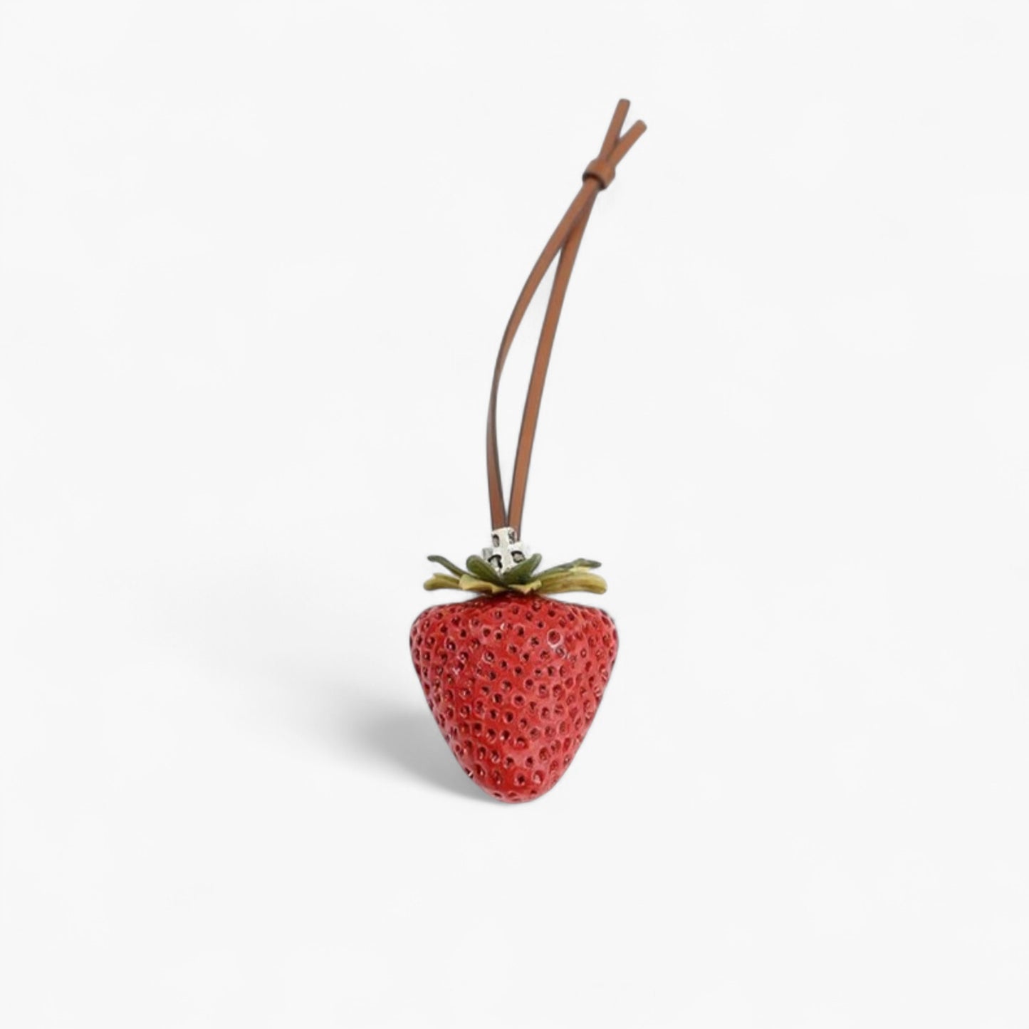 Anna-Kaci Realistic Strawberry Charm Keychain with Faux Leather Strap