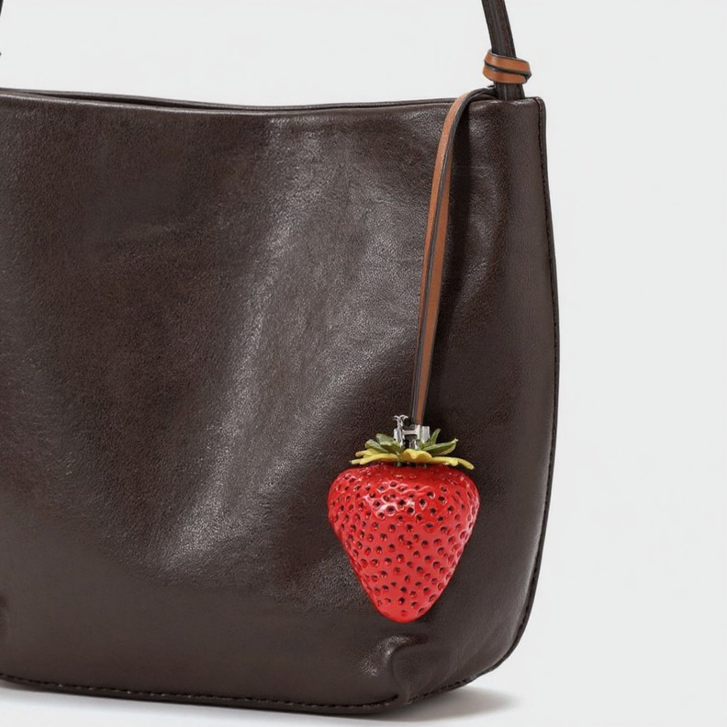 Anna-Kaci Realistic Strawberry Charm Keychain with Faux Leather Strap
