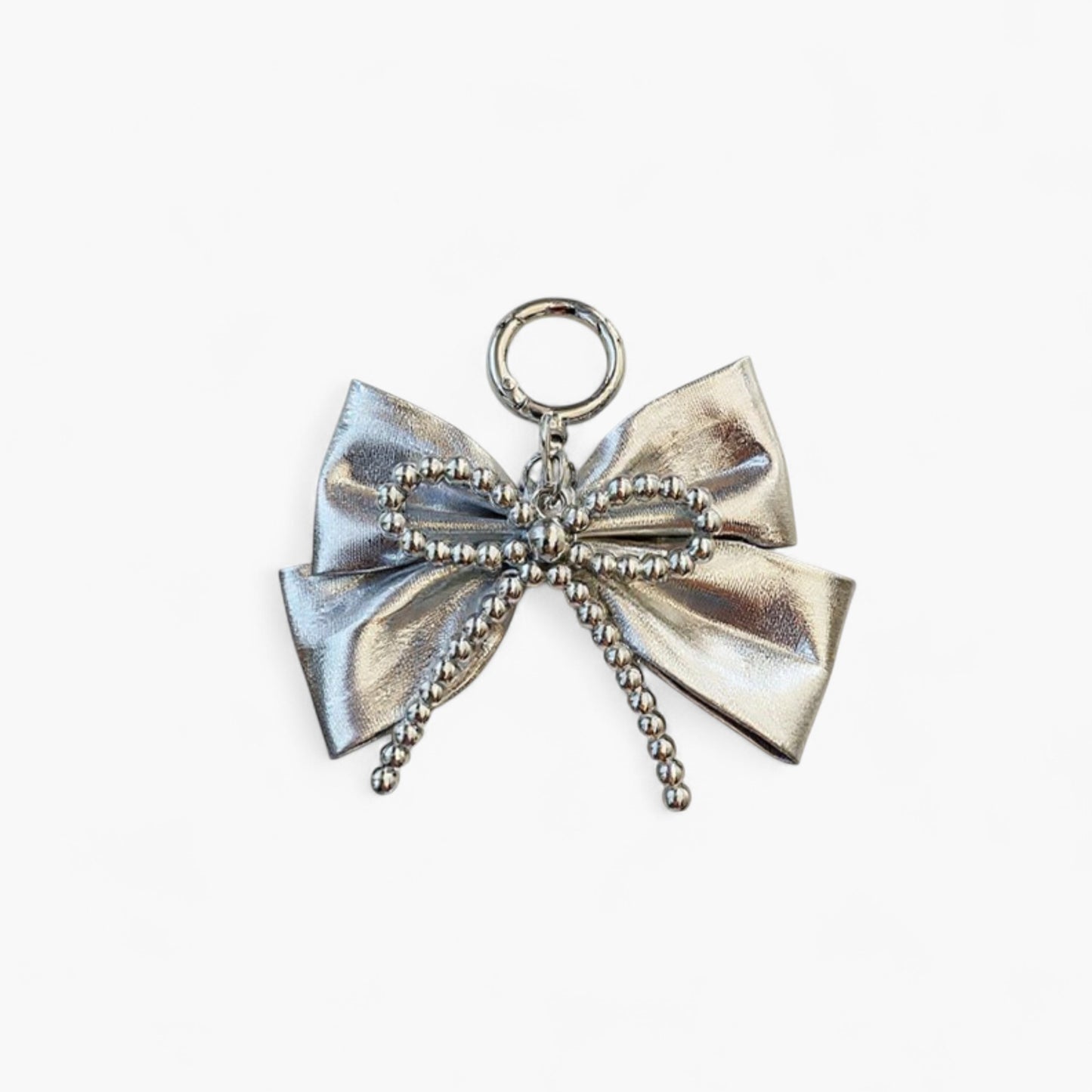 Anna-Kaci Metallic Bow Charm Keychain with Silver Beaded Detailing