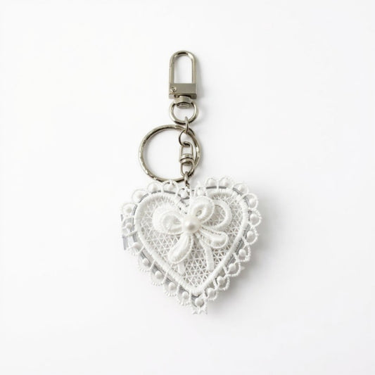 Anna-Kaci Lace Heart Charm Keychain with Pearl Bow Accent