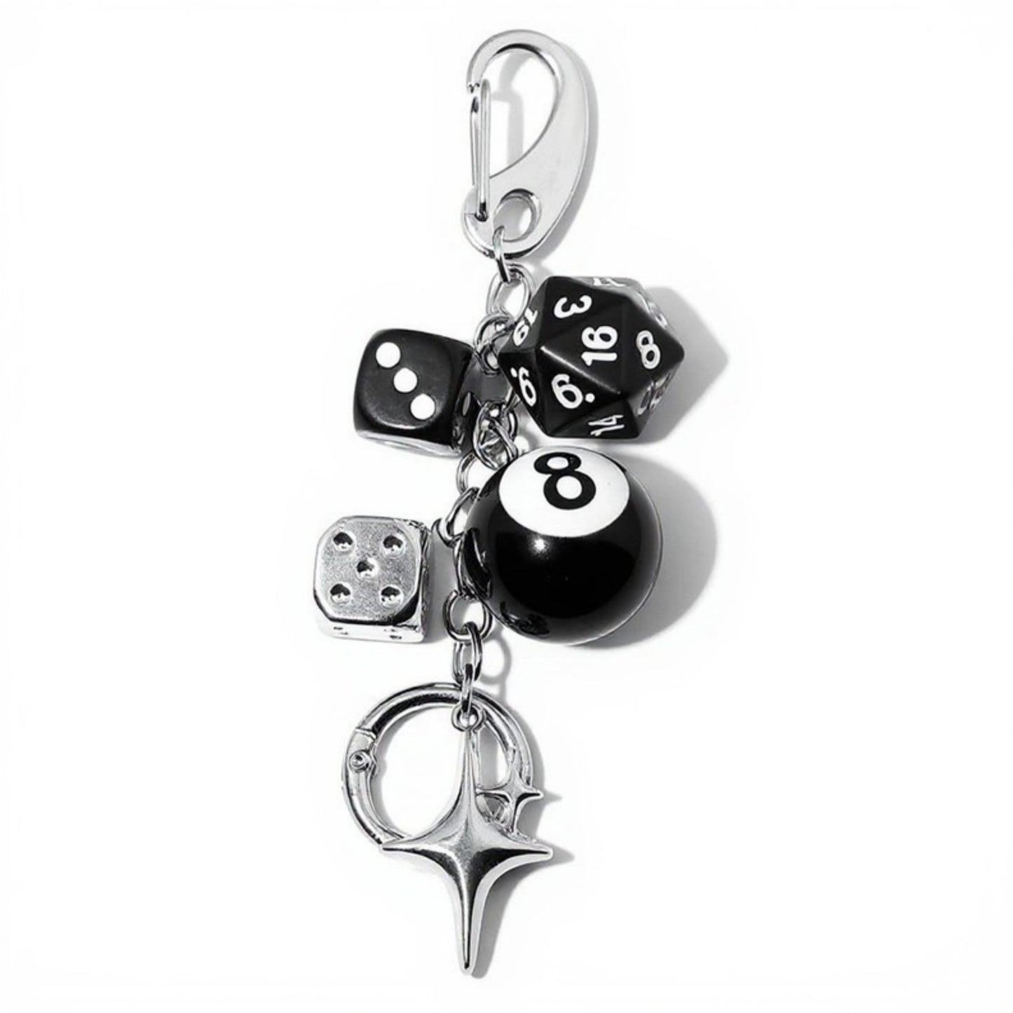 Anna-Kaci Dice and 8-Ball Charm Keychain with Star Pendant