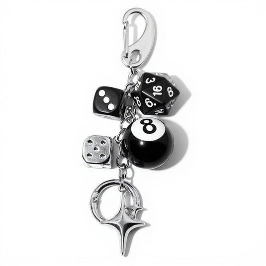 Anna-Kaci Dice and 8-Ball Charm Keychain with Star Pendant