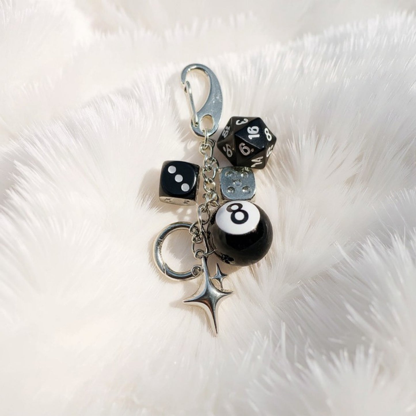 Anna-Kaci Dice and 8-Ball Charm Keychain with Star Pendant