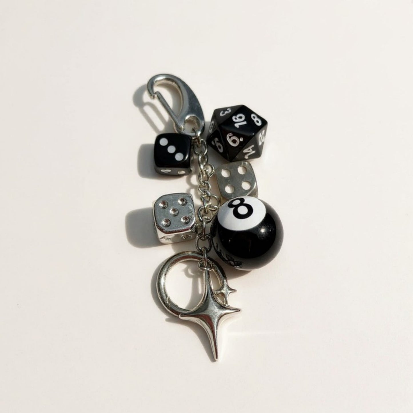 Anna-Kaci Dice and 8-Ball Charm Keychain with Star Pendant