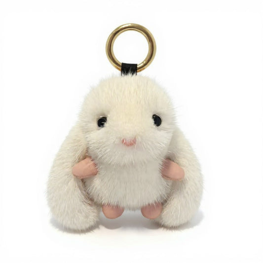 Anna-Kaci Plush Bunny Keychain with Soft Faux Fur and Gold Ring Attachment