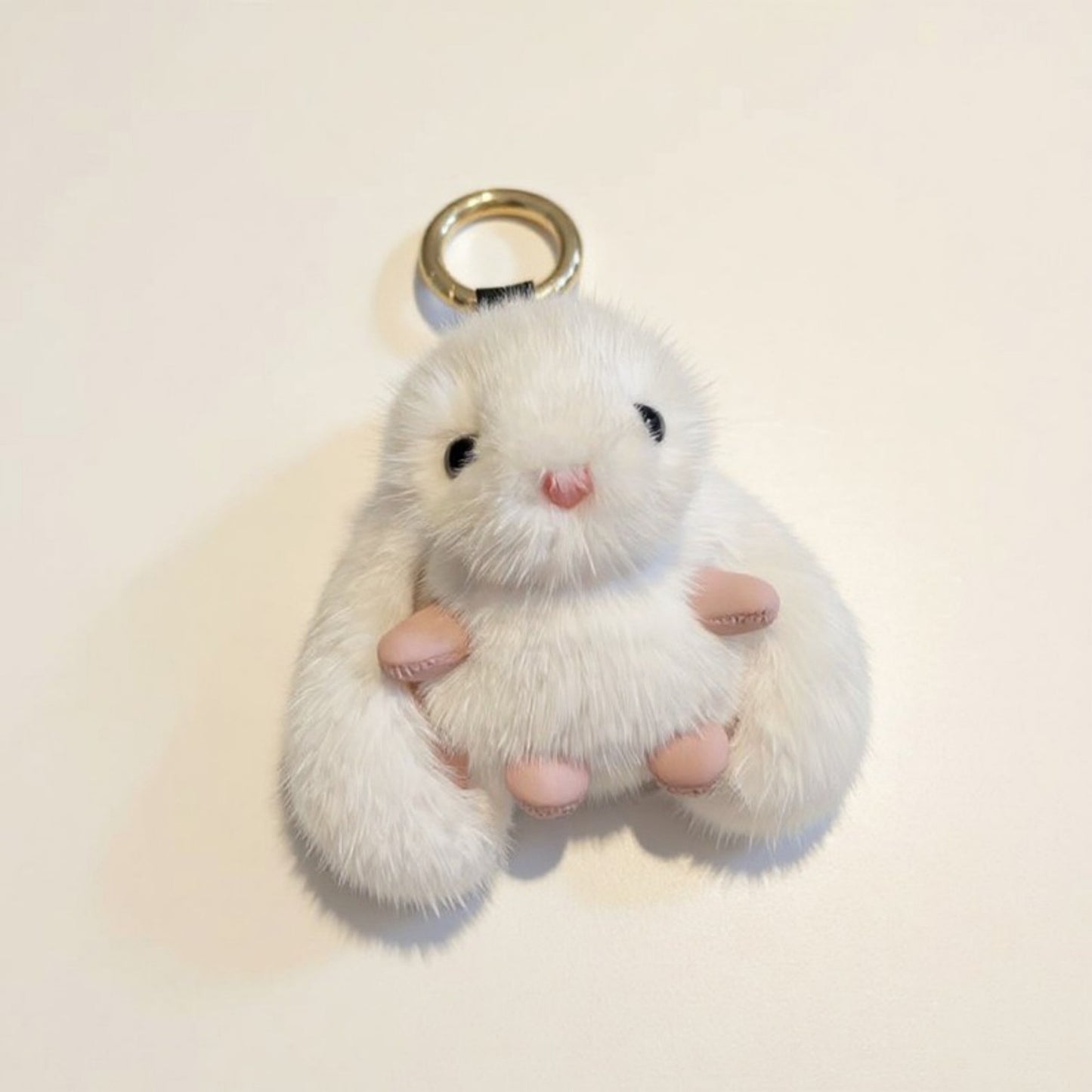 Anna-Kaci Plush Bunny Keychain with Soft Faux Fur and Gold Ring Attachment