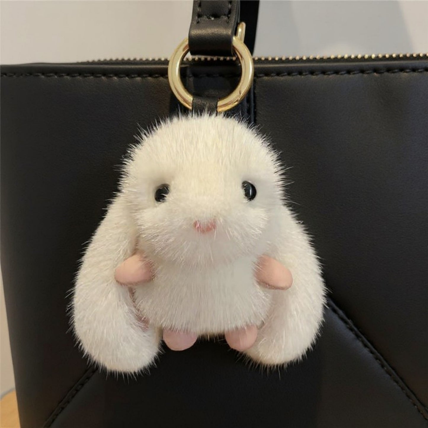Anna-Kaci Plush Bunny Keychain with Soft Faux Fur and Gold Ring Attachment