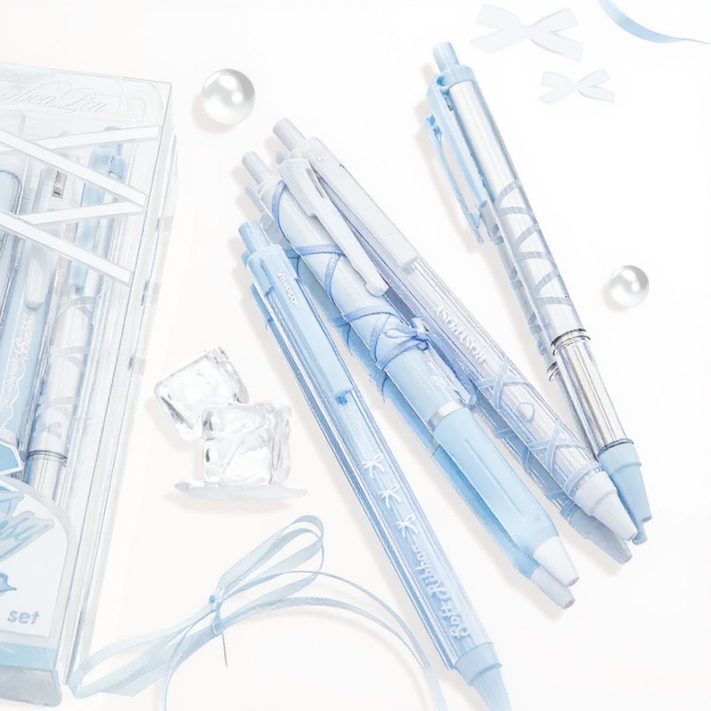 Anna-Kaci Set of 4 Retractable Ballpoint Pens with Light Blue Decorative Barrel Designs