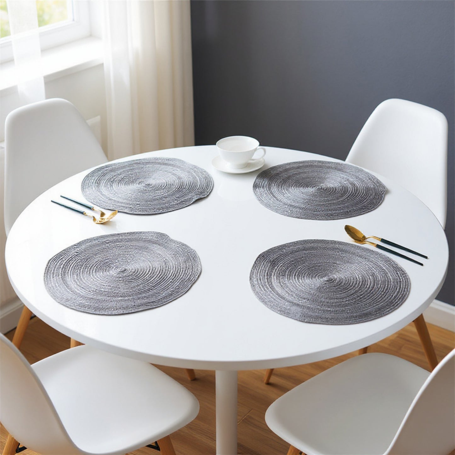 Anna-Kaci 4-Piece Round Braided Woven Placemat with Textured Spiral Pattern for Dining Table